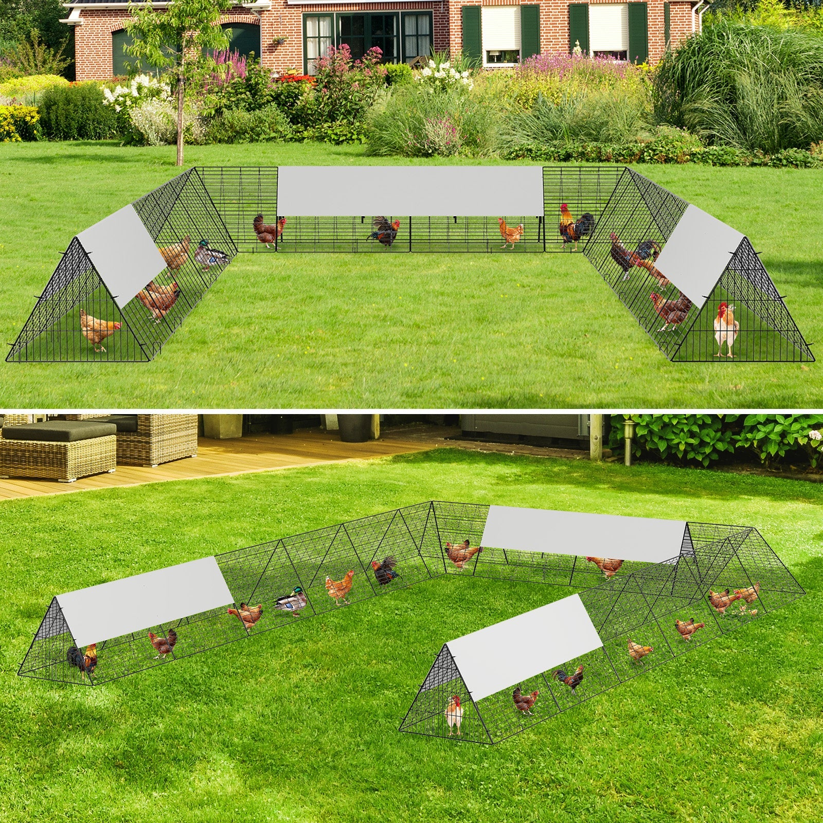 Garvee Metal Chicken Tunnel Run with Corner Frames - Large 236" x 157" Modular Outdoor Poultry Enclosure with 3 Weather-Resistant Covers & Ground Staples for Hens, Ducks & Rabbits (Black)