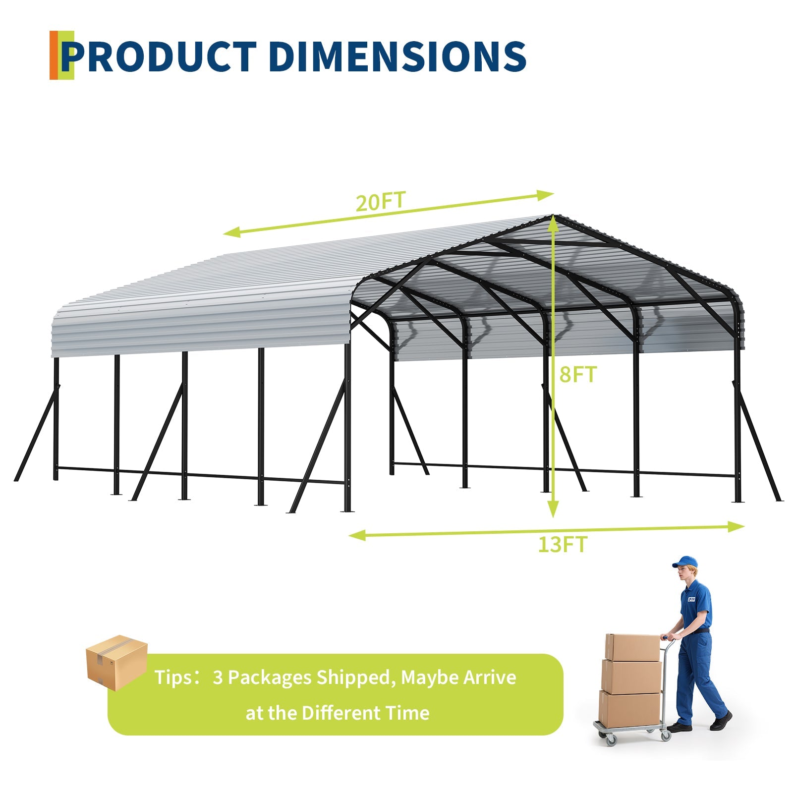 Garvee 20x20x9FT Heavy Duty Metal Carport with Galvanized Steel Roof, Oversized Outdoor Garage Shelter with Steel Frame, Waterproof & UV-Resistant Carport for Cars, Boats, Trucks & Tractors, White