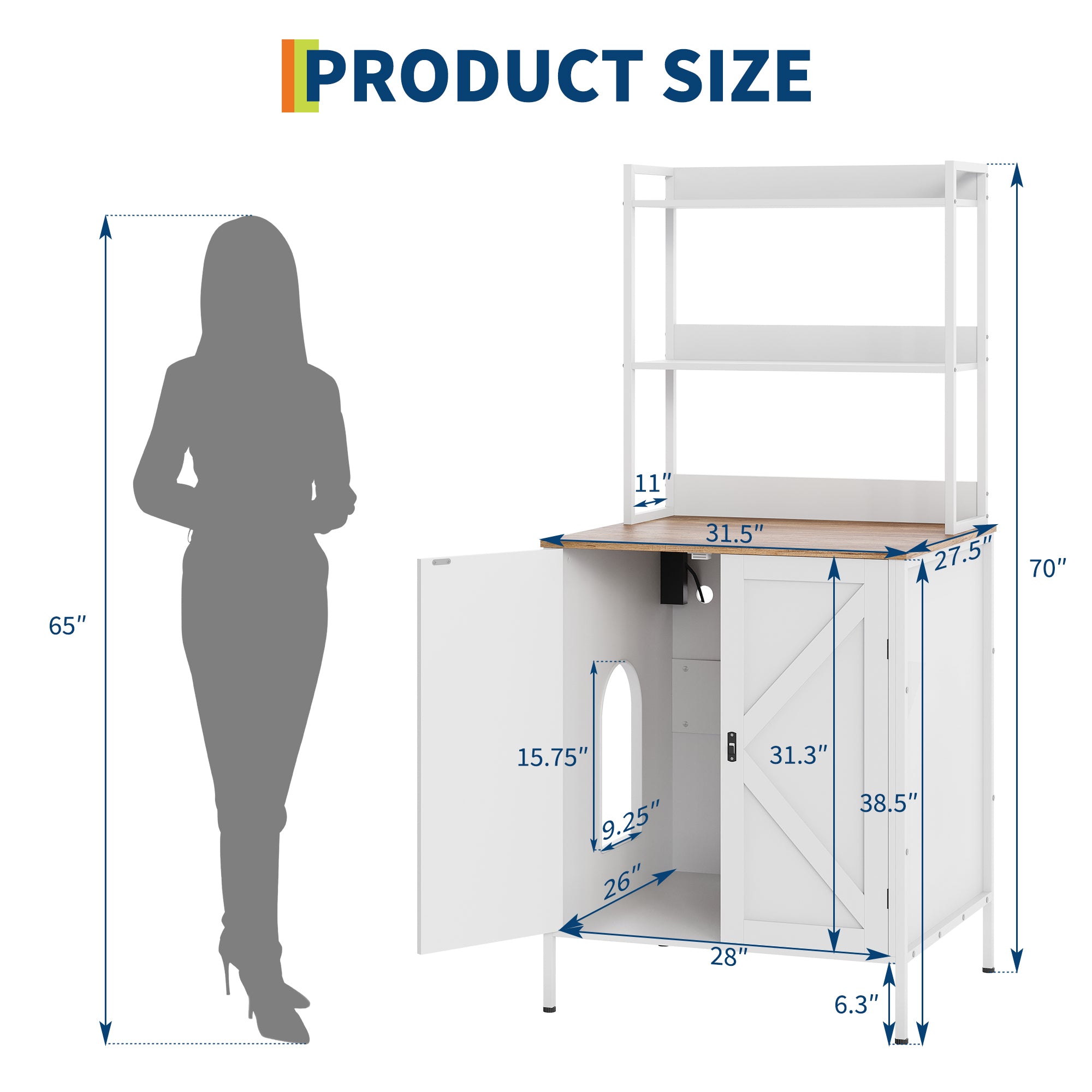 Garvee 70" Large Hidden Cat Litter Box Furniture, Cat Robot Enclosure Cabinet with Shelves, Built-in Power Outlet, Fits Auto Litter Boxes, Modern Self‑Cleaning Litterboxes Furniture White