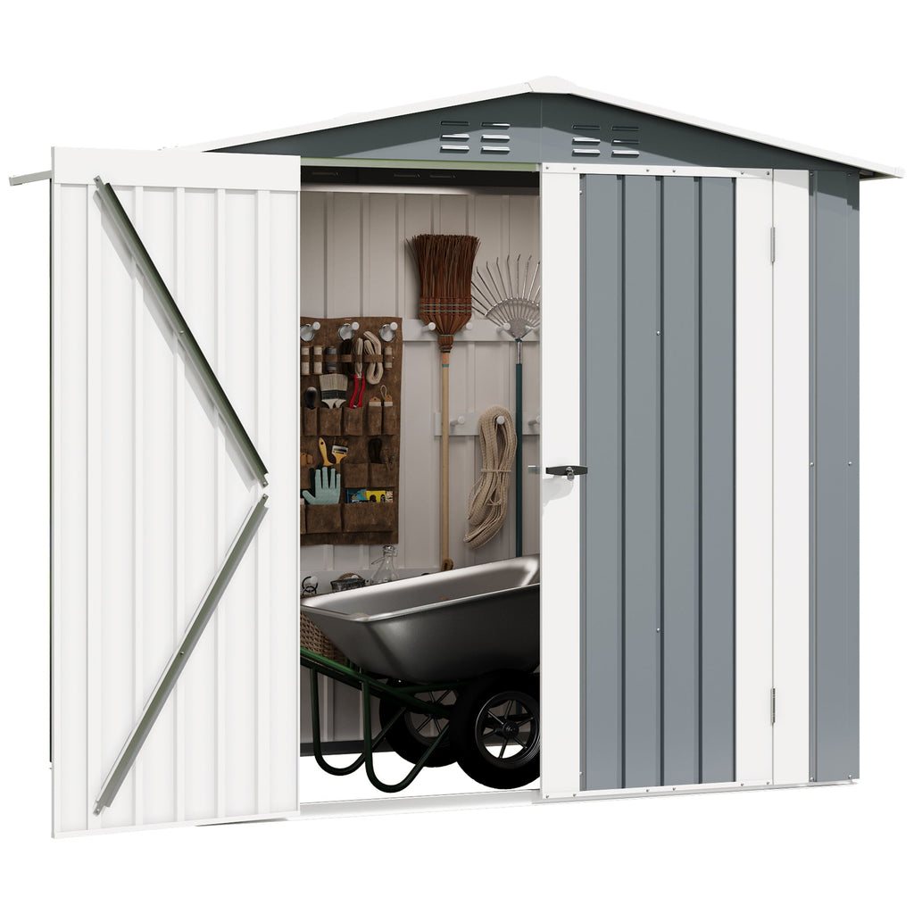 Garvee Weather-Resistant Metal Outdoor Storage Outdoor Storage 6x4 FT – Lockable Double Doors, Vents, Secure Garden Tool Outdoor Storage – Ideal for Lawn Equipment, Patio, Backyard, Yard, Bike – Color: Gray