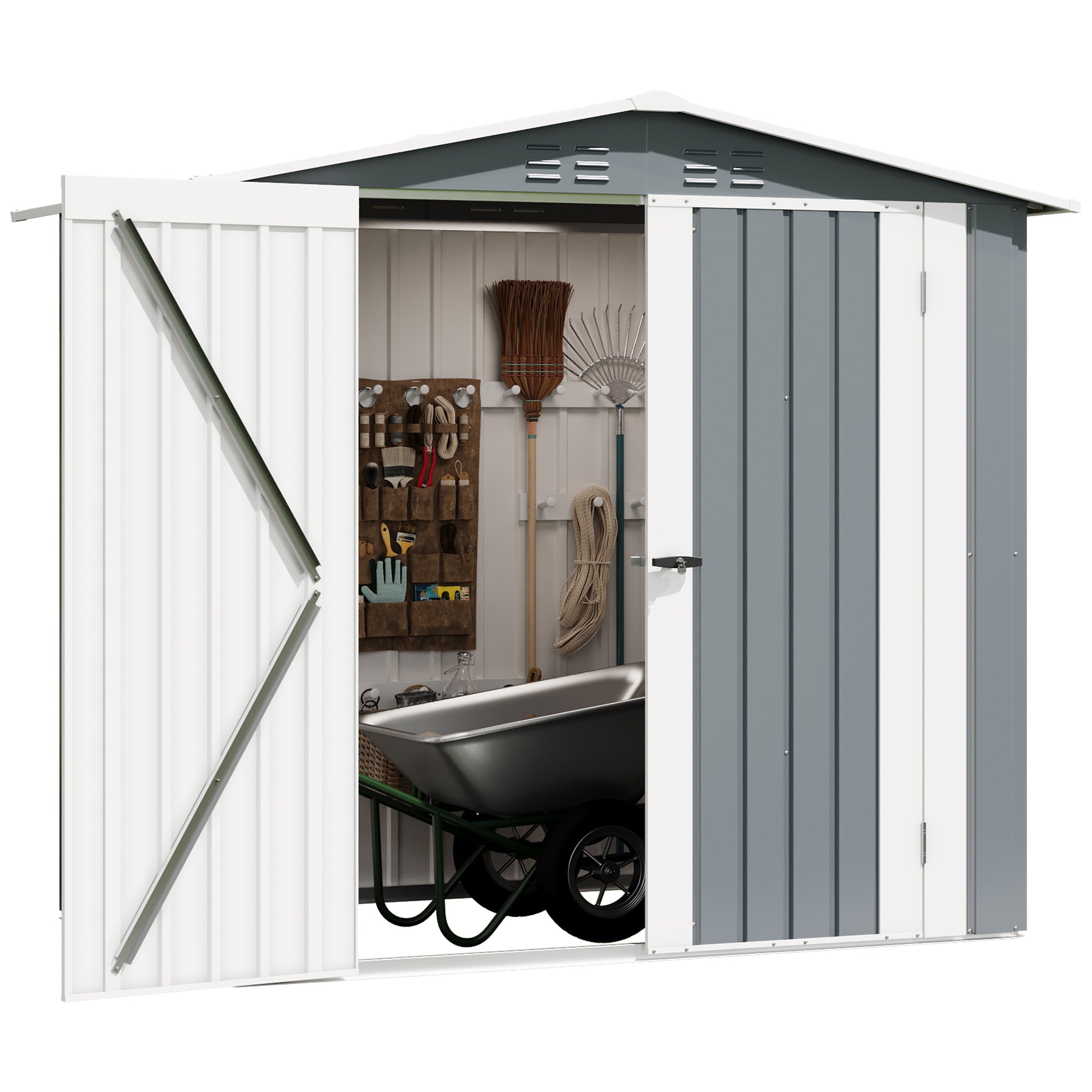 Garvee Weather-Resistant Metal Outdoor Storage Outdoor Storage 6x4 FT – Lockable Double Doors, Vents, Secure Garden Tool Outdoor Storage – Ideal for Lawn Equipment, Patio, Backyard, Yard, Bike – Color: Gray