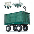 Garvee 800LBS Heavy Duty Steel Garden Cart Wagon with 10" Pneumatic Tires, Removable Mesh Sides, 180° Rotating Handle & Waterproof Bag, Utility Yard Trailer for Lawn, Garden & Farm, Green