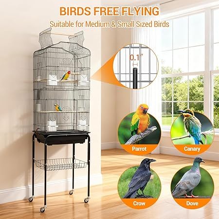 Garvee 59.5Inch Large Bird Cage, Metal Parakeet Cage with Rolling Stand, Parrot Cage, Feed Bowls for Parakeets, Cockatiel, Conures, Cockatoo