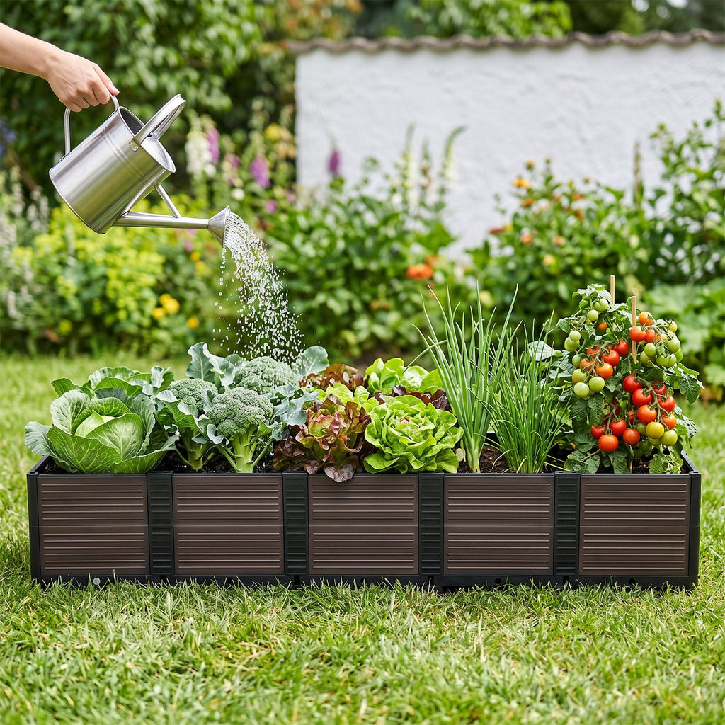 Garvee Modular Raised Garden Bed for Patio and Balcony, 5-Unit PP Self-Watering Planter with Legs and Drainage Plugs, Black and Brown