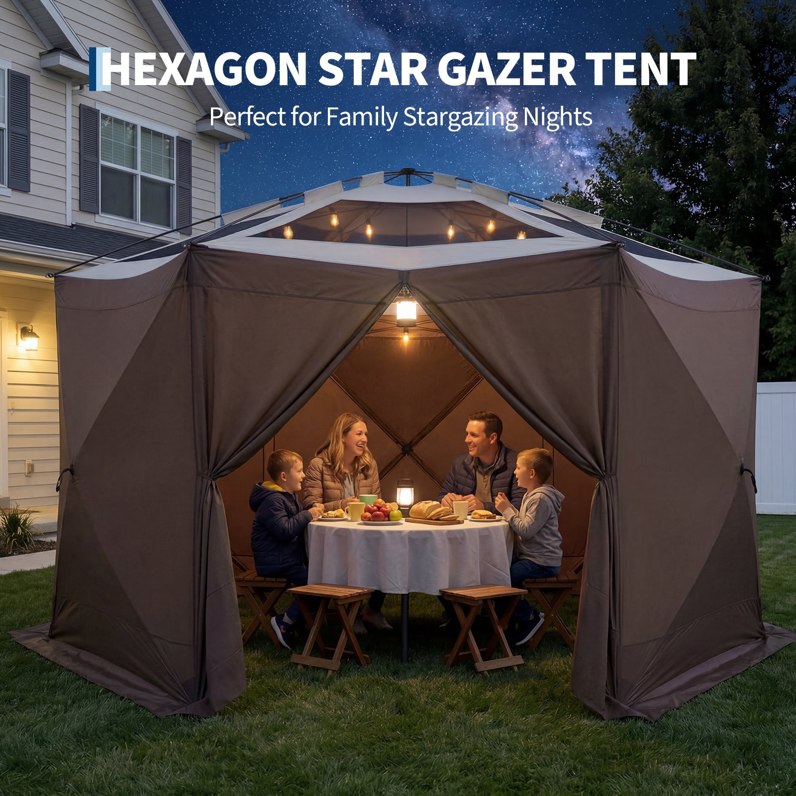 Garvee Screened Gazebo Tent for 8–10 People, 13 × 13 FT 6-Sided Mosquito-Proof Canopy with Wind Panels and Carry Bag, Khaki and Beige