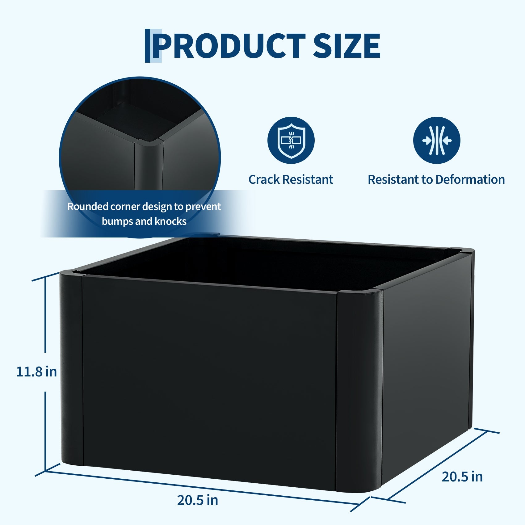 Garvee 20.5" × 20.5" × 11.8" Heavy Duty Square Steel Raised Garden Bed Planter Box – Modern Black, With Base & Drainage Holes, Tool-Complimentary Assembly, For Patio, Balcony, Commercial or Residential Use, With Bottom