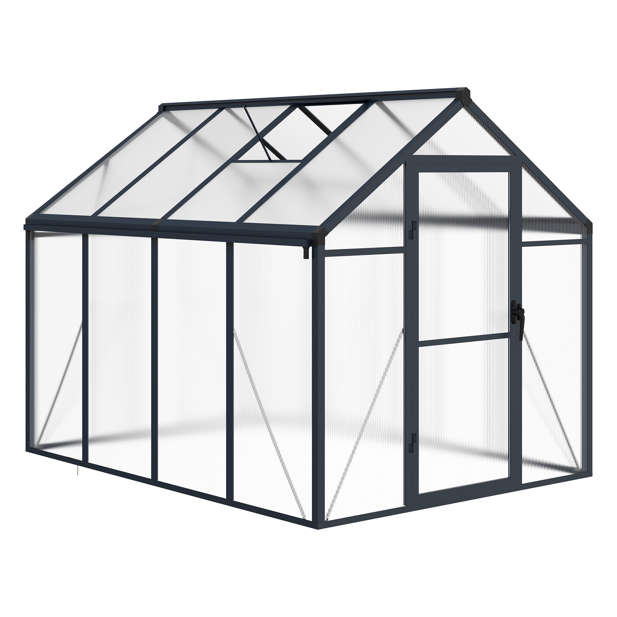 Garvee  6x8 FT Polycarbonate Greenhouse Gazebo – Walk-In Outdoor Garden Structure – Robust Aluminum Frame – Upgraded Sliding Door, Adjustable Roof Vent, Lockable Handle – For Patio, Backyard, Lawn – 6x8 Sliding Door, Dark Gray (Upgraded Handle