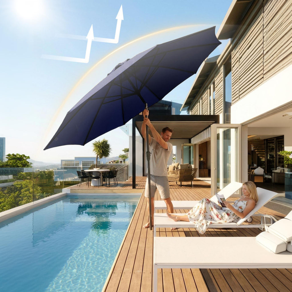 Garvee 10FT Outdoor Patio Umbrella, Outdoor Table Umbrella with Push Button Tilt and Crank, Market Umbrella with 8 Sturdy Ribs, UV Protection Waterproof for Garden Backyard Deck Pool, Navy Blue