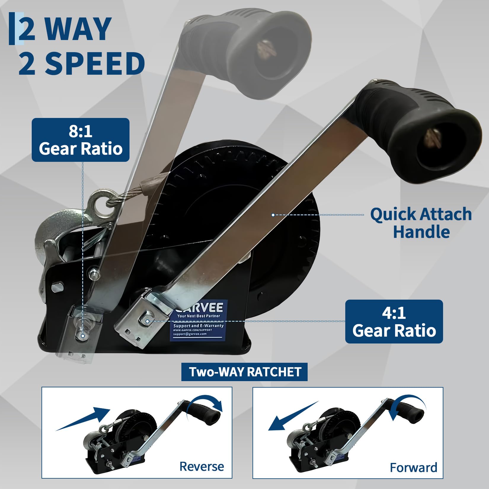 Garvee Heavy Duty Hand Winch 3500 lb Capacity, 32 ft Steel Wire Rope with Manual Crank Handle, Portable Ratchet Winch for ATV, Boat, Trailer, Truck, Off-Road Vehicle Recovery and Towing