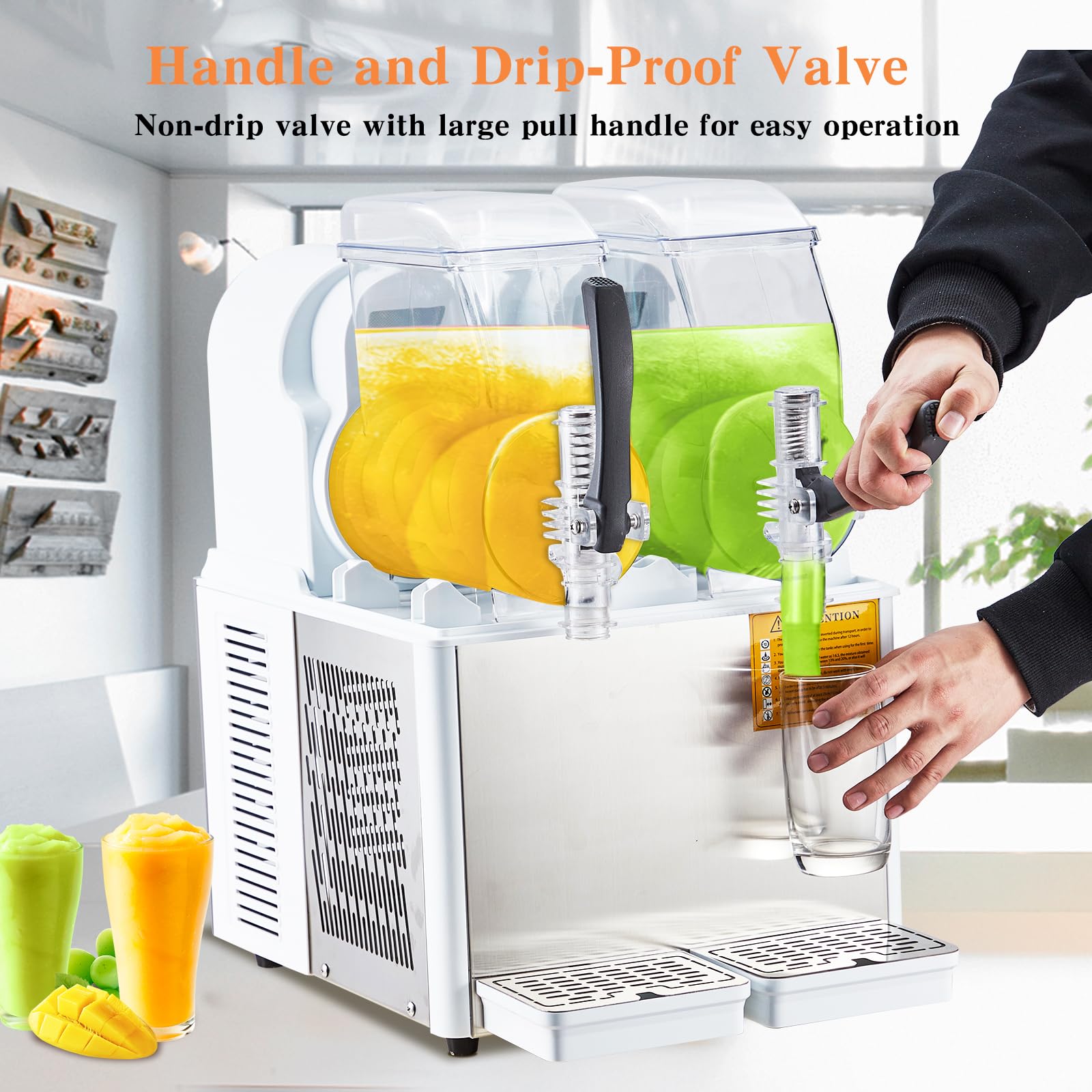 Garvee Commercial Slushie Machine - 4L*2 Capacity, Triple-Tank Options, Stainless Steel, Self-Cleaning, High-Speed Mixing - Ideal for Cocktails, Frozen Drinks, Coffee, Bars, Restaurants, Home,White