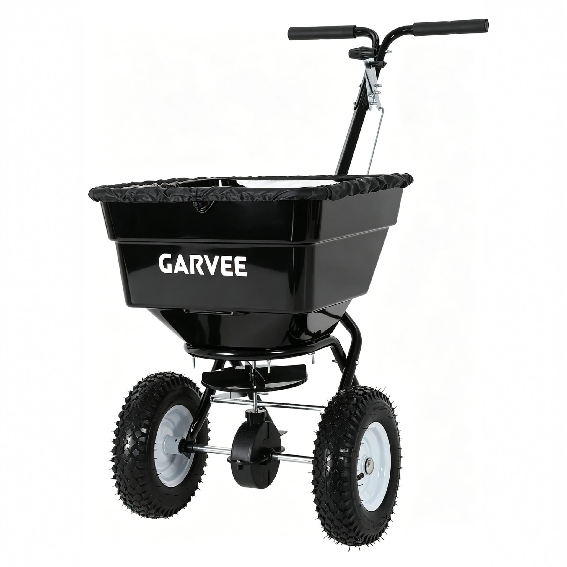 Garvee 100 lb Push Broadcast Spreader, T-Handle Walk-Behind Lawn & Garden Fertilizer Spreader with 58 L Hopper, 0–12 ft Coverage, 13" All-Terrain Wheels & 20-Level Flow Control for Seed, Fertilizer, Salt & Ice Melt, Green/Black