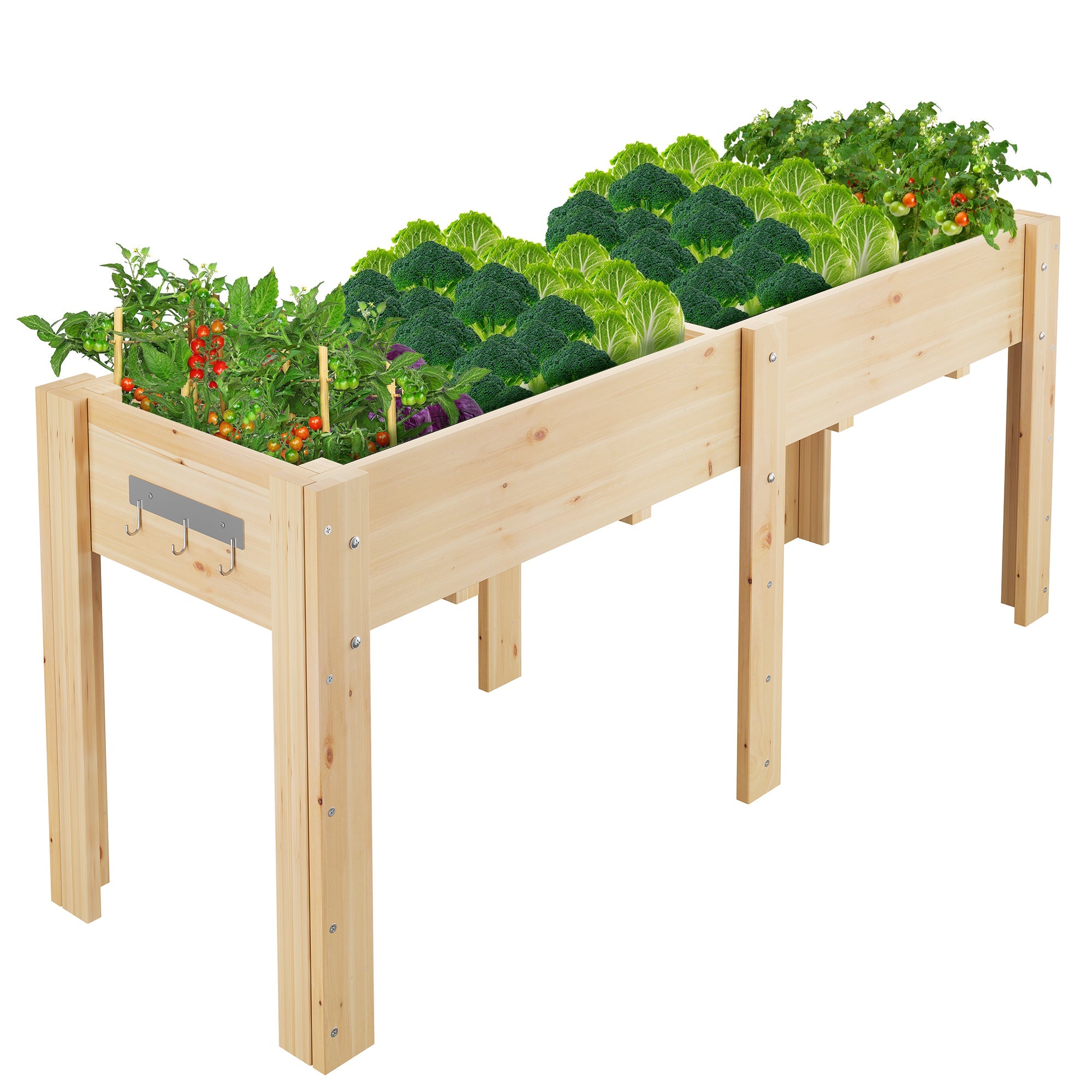 Garvee Ergonomic Wooden Raised Garden Bed with High Legs & Hooks, 72" x 23" x 30" Large Capacity Outdoor Planter Box with Non-Woven Liner, Easy Assembly for Vegetables, Herbs & Flowers, Varnish