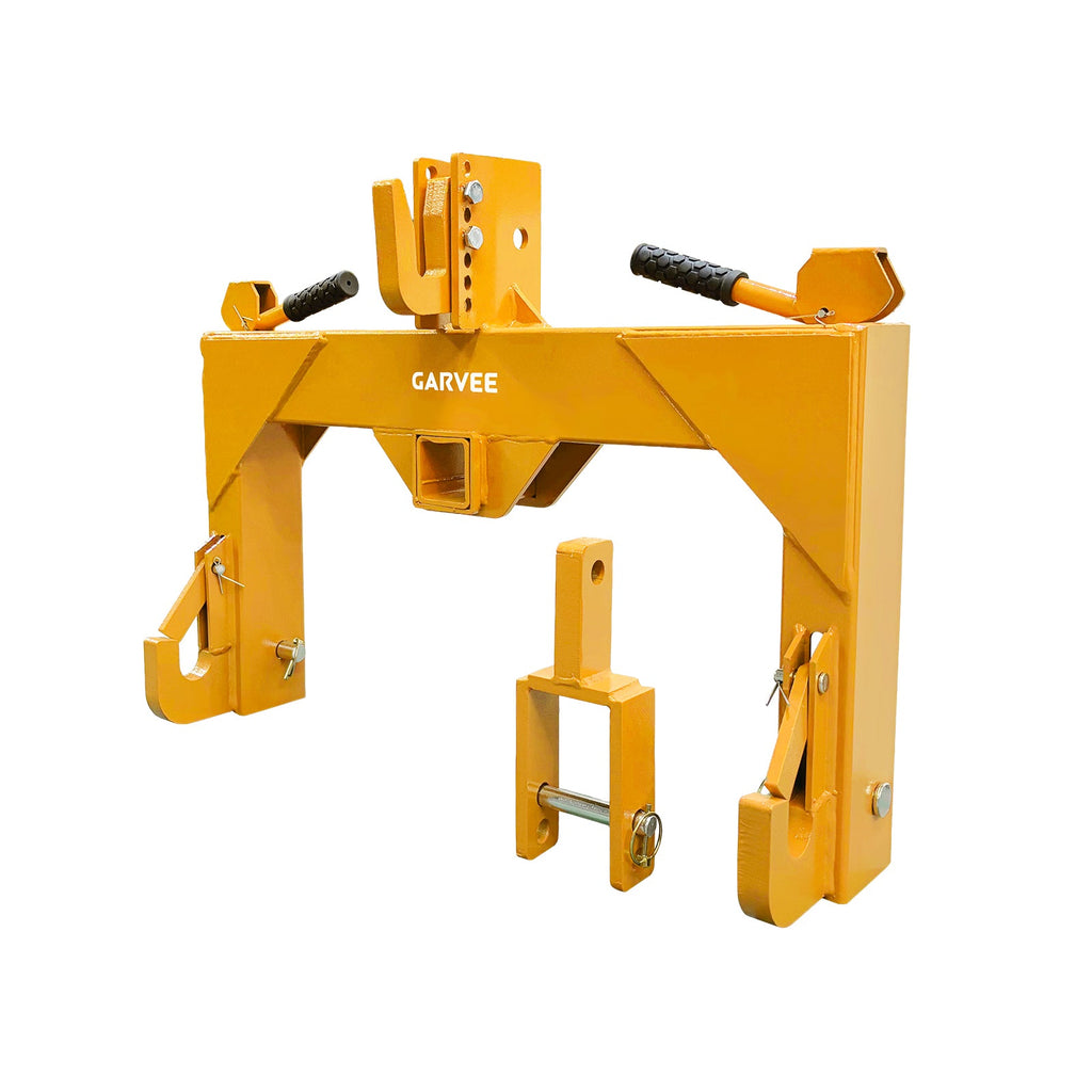 Garvee Heavy Duty 3-Point Quick Hitch Tool Set for Category 1 Tractors - Upgraded Versatile Adapter, 2" Receiver, 5-Level Adjustable Bolt, 3000 lbs Capacity, Trailer Hitch Attachment - Yellow