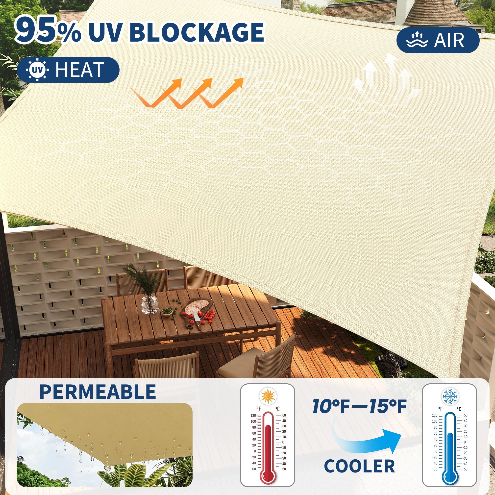 Garvee Sun Shade Sail 8' x 10' Rectangle Charcoal UV Block Sunshade for Backyard Yard Deck Patio Garden Outdoor Activities and Facility, Sand