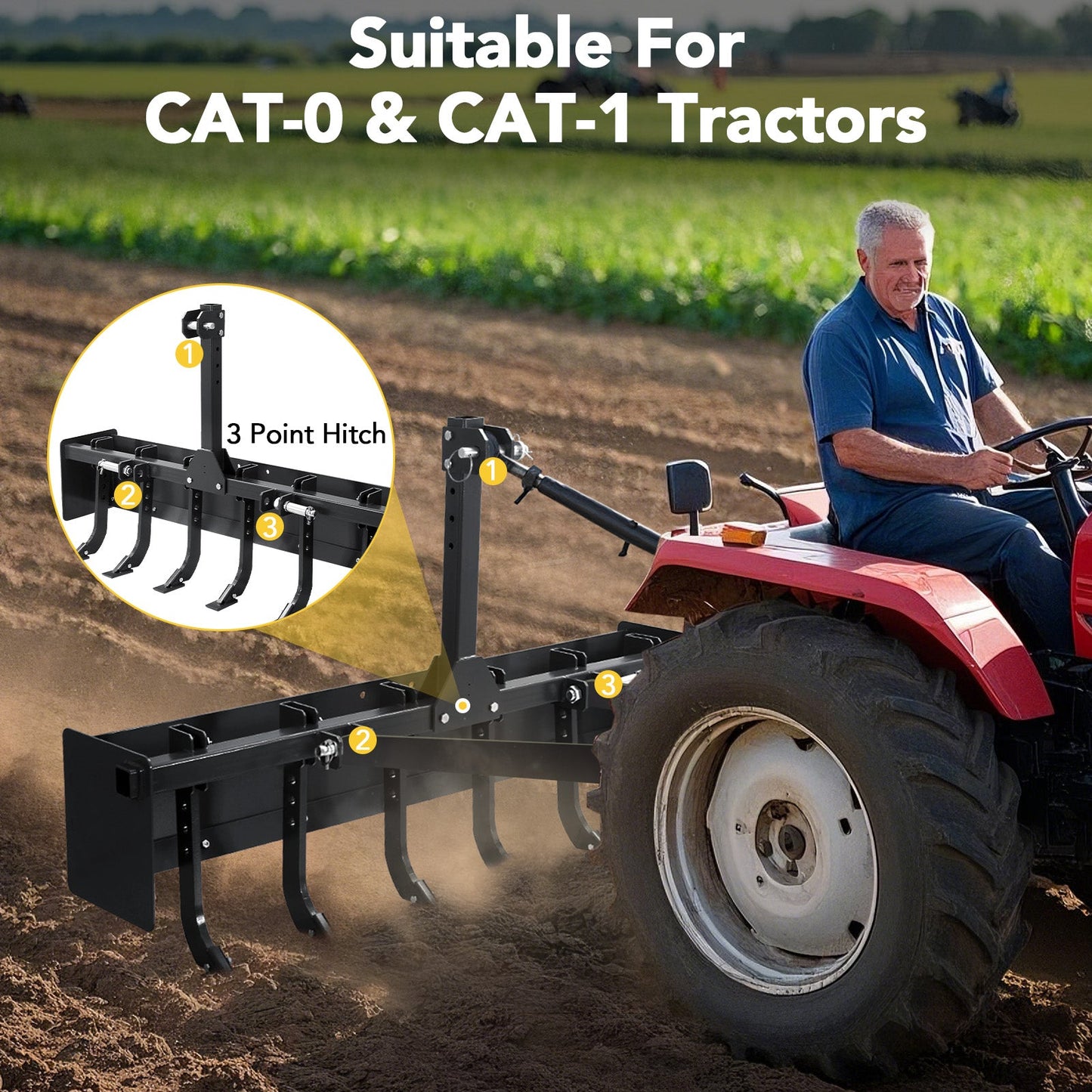 Garvee 55" Box Blade for Tractor, Box Scraper for Tractor 3 Point Hitch, Box Blade Suitable for CAT-0 &amp; CAT-1 Tractors