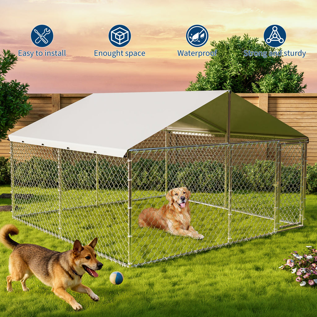 Garvee Large Outdoor Dog Kennel with Waterproof & UV-Resistant Cover, Galvanized Chain Link Dog Run, Heavy Duty Pet House Pet Playpen for Outside Backyard Farm Use, 10x10x6ft