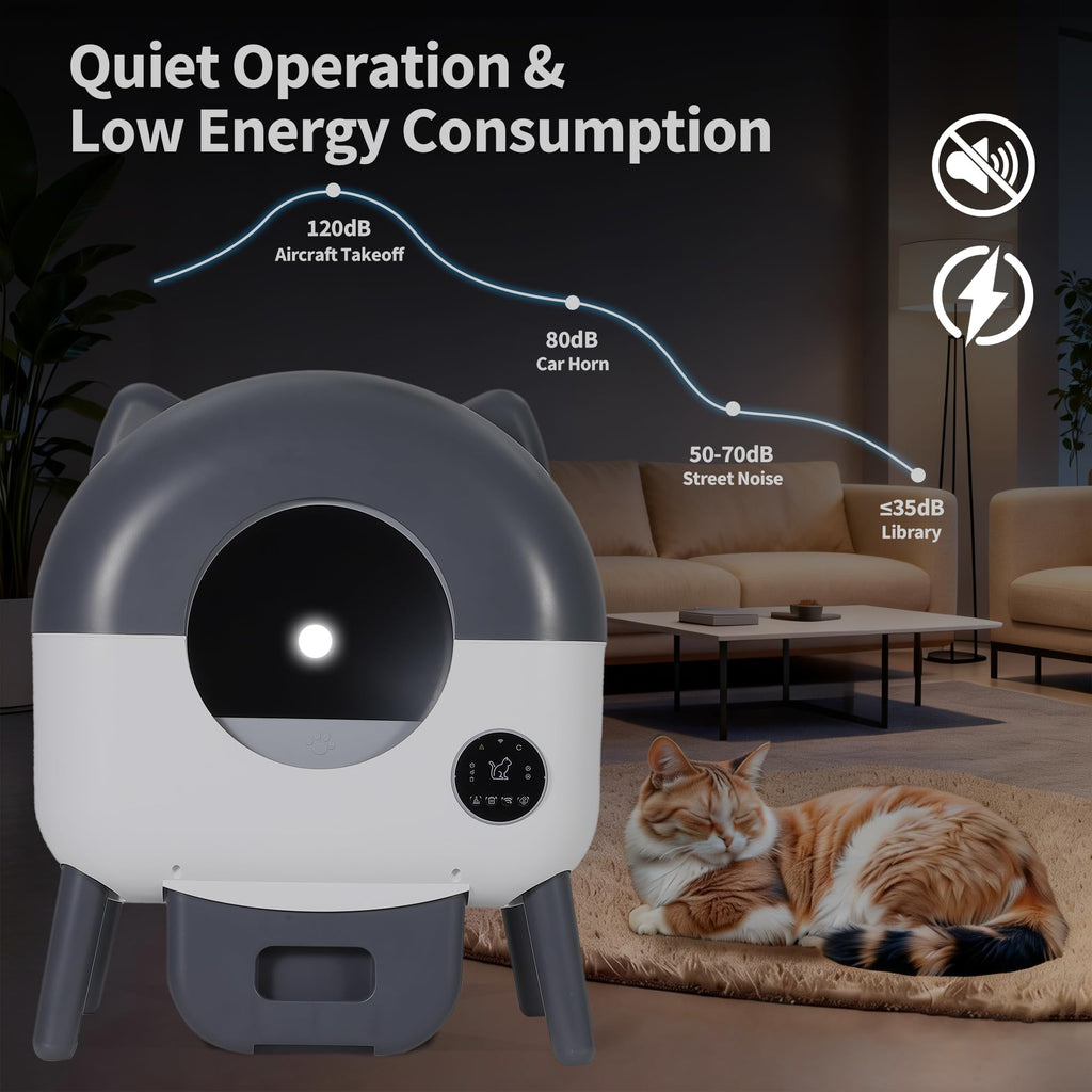 Garvee Automatic Self Cleaning Litter Box, 76L Capacity Extra Large Automatic Cat Litter Box for Multiple Cats, Smart Safety Sensors, App Control, Low Noise, Washable Tray & Trash Bag, Dark Gray