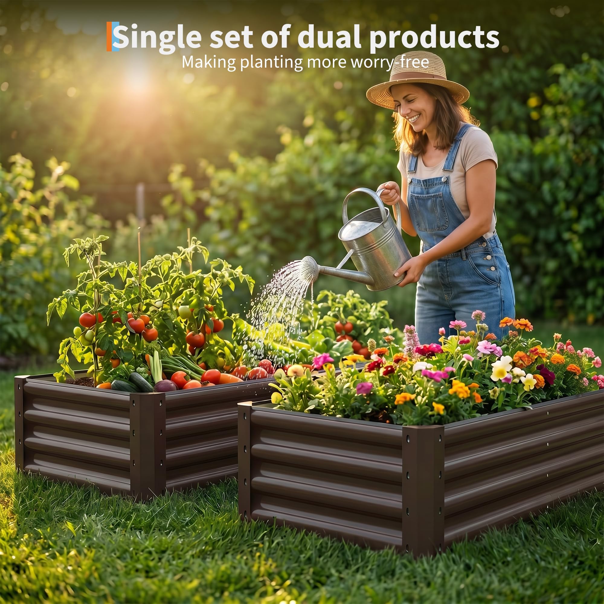 Garvee 2 Pack Tall 4 x 2 Ft Galvanized Steel Raised Garden Bed, Outdoor Above Ground Planter Box for Vegetables and Flowers, Metal Raised Bed for Gardening