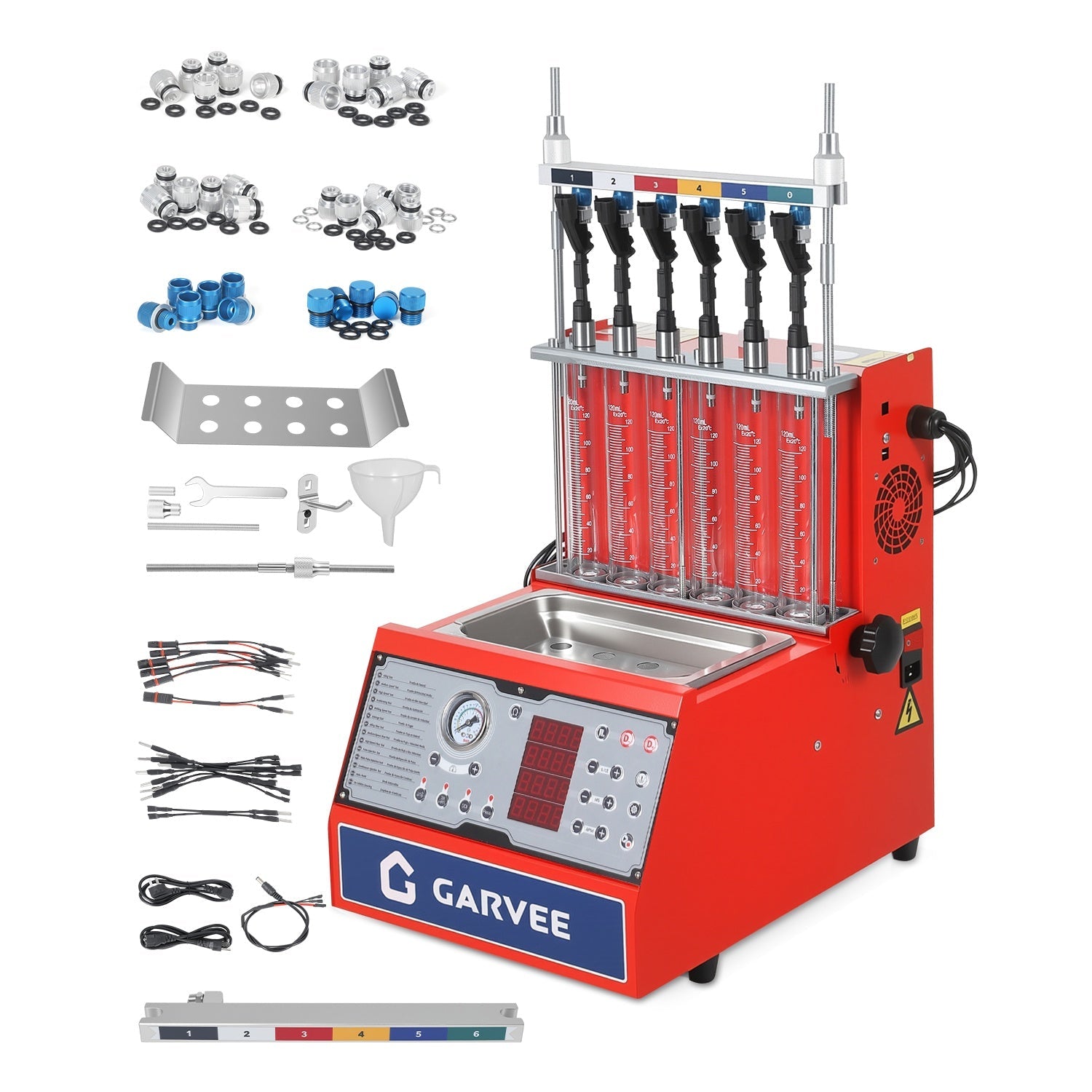 Garvee Fuel Injector Tester & Cleaner, 3-in-1 100W Ultrasonic, Resistance/Flow/Pulse Test, Adjustable 0.1-25ms Pulse Width, for 6 Cylinder Gasoline Engines, Auto Repair Tool