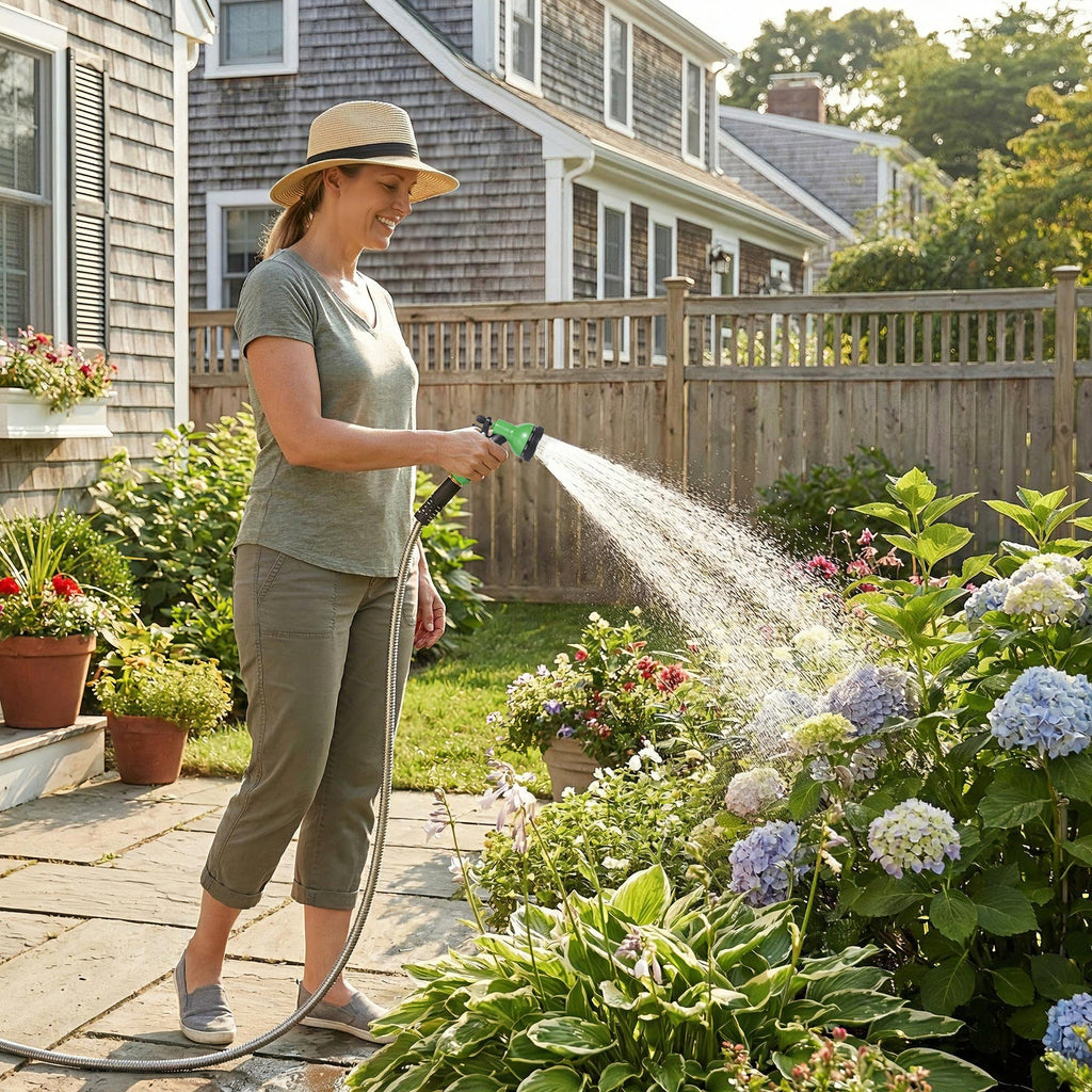 Garvee 150FT Heavy Duty Stainless Steel Garden Hose – Flexible, Kink-Free Metal Water Hose with 10-Function Leak-Proof Spray Nozzle, Sturdy Brass 3/4'' Connectors