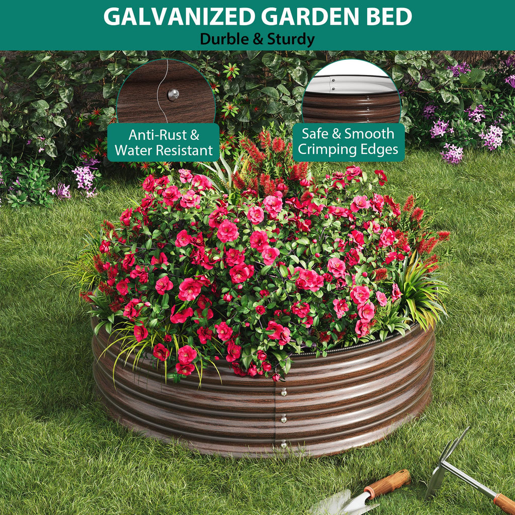 Garvee 2-Pack Round Metal Raised Garden Bed, 2x1FT Galvanized Planter Boxes, Rust-Resistant, Open Bottom, Safe Edge, Easy Assembly for Vegetables, Flowers & Herbs – Wood Grain