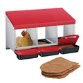Garvee Heavy Duty 3-Compartment Chicken Nesting Box – Galvanized Steel Rollaway Egg Collection, Removable Tray & Perch – Easy-Clean Wall Mount or Freestanding – Red, Three Grids