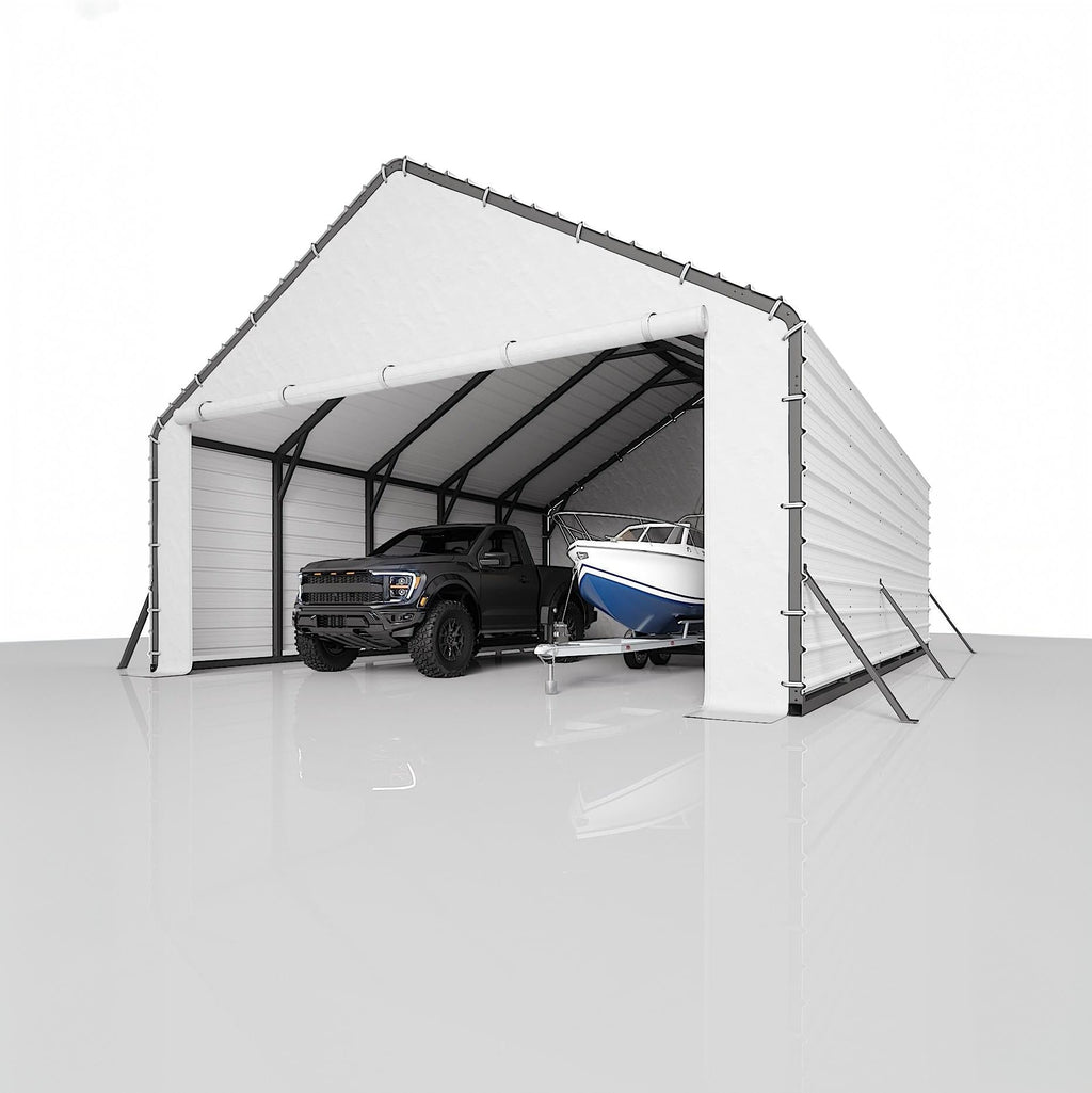 Garvee Galvanized Steel Roof Panel Kit, 16-Piece 27-Gauge Ribbed Sheets in Cream for 20 x 20 FT and 20 x 25 FT Carports, Garages and Patio Awnings
