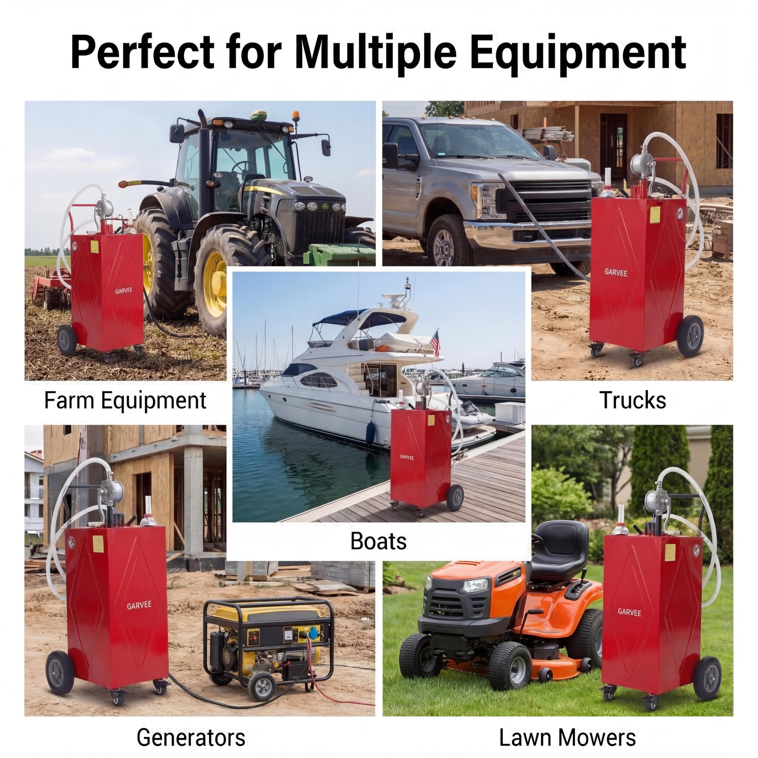 Garvee 30 Gallon Heavy Duty Steel Fuel Caddy with Manual Rotary Pump - All-Terrain 4-Wheel Portable Gas & Fuel Injector Transfer Tank - Leak-Proof Mobile Storage for Trucks, Boats, ATVs, Lawn Mowers, Farm Equipment - Reinforced 4-Wheeler, Red - Li Junjie