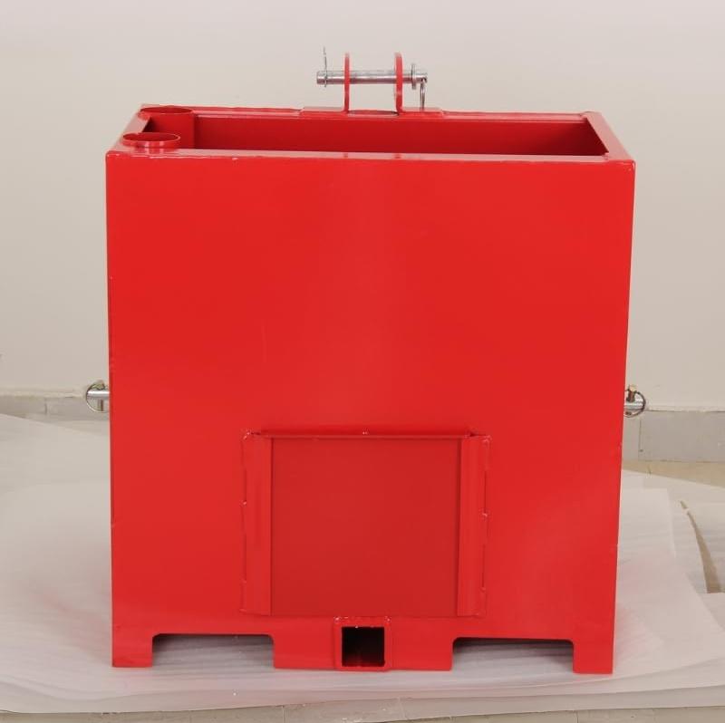 Garvee Heavy Duty 3 Point Tractor Ballast Box - Steel Counterweight for Category 1 Hitch - 2" Quick Hitch Receiver, Sliding Cleanout Door, Tool Holder - Red - 800 lbs Capacity