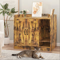 Garvee Cat Litter Box Enclosure, Hidden Litter Box Furniture with Divider, Indoor Cat House, Wooden Cat Washroom Storage Cabinet Bench, Side End Table Nightstand, 33.07"L × 23.62"W × 23.92"H, Rustic Brown