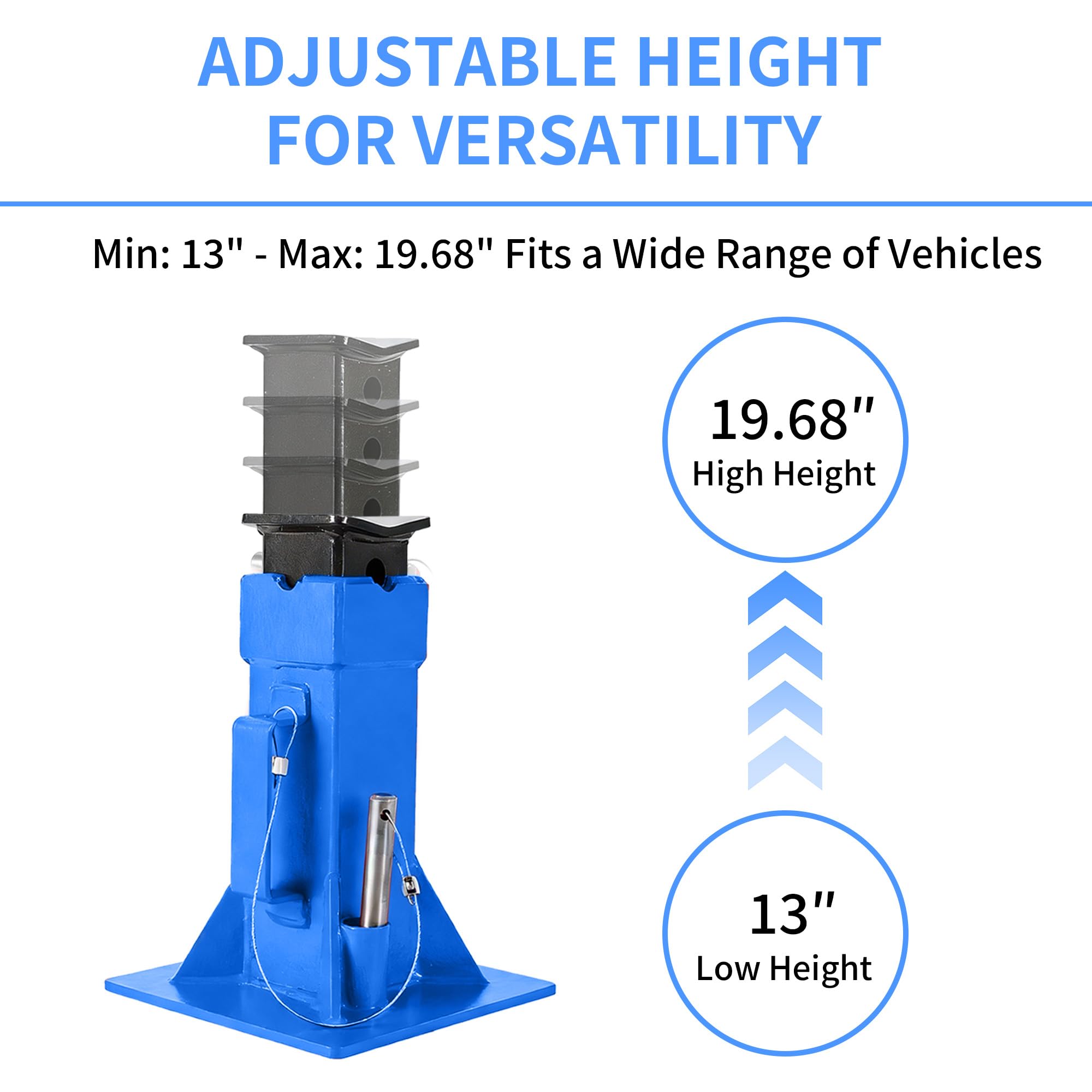Garvee Heavy-Duty 22 Ton Jack Stands, 2 Pack Pin Type Supports with Quick-Lock for Trucks, RVs & Trailers, 13-19.68 Inch Adjustable Height, Professional Automotive Garage Equipment, Blue