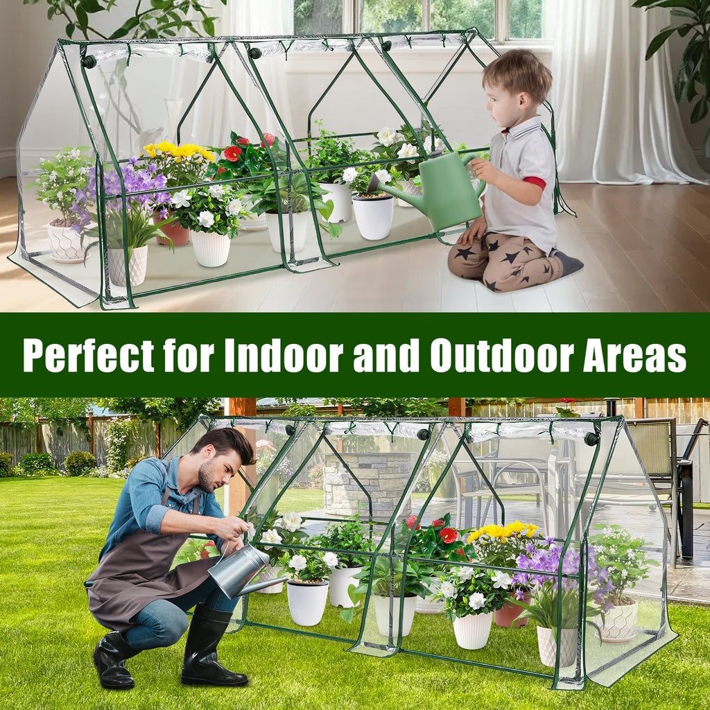 Garvee Mini Greenhouse 96" x 36" x 36", 0.09 mm Clear PVC Cover, Powder-Coated Steel Frame, Roll-Up Zipper Door for Outdoor Garden Plants