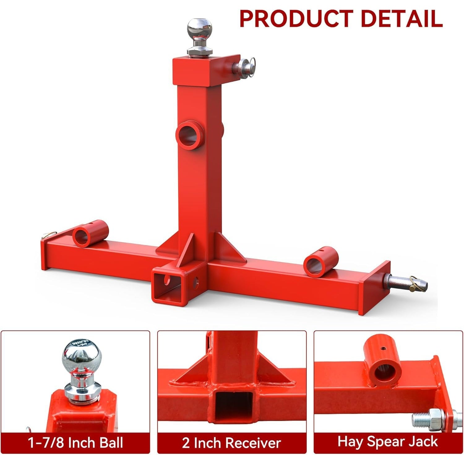 Garvee 3-Point Gooseneck Tractor Hitch, Category 1 Quick Hitch with 2" Receiver, Ball Drawbar for Farm Towing