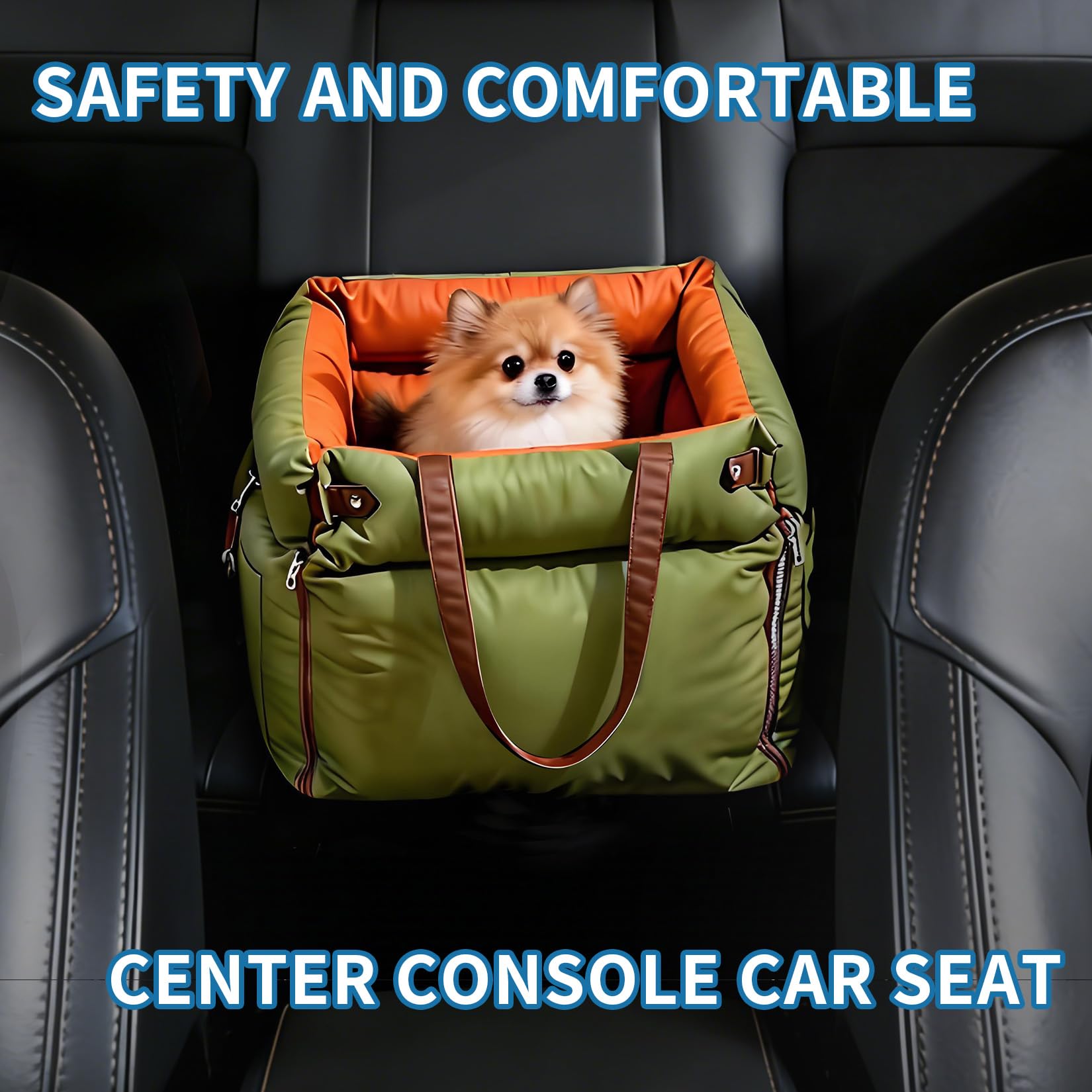 Garvee Dog Booster Car Seat, Waterproof PU Leather Upholstered Cat Bed for Car with Storage Pockets, Portable Pet Seat, Bite-Resistant, Perfect for Travel and Home