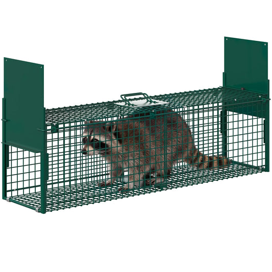 Garvee 2-Door Live Animal Trap Cage – Humane, Collapsible Steel, Sensitive Trigger – For Raccoons, Stray Cats, Rabbits, Skunks & Foxes – Easy Carry Handle – Green: 32x10x10 in / 84x26x26 cm
