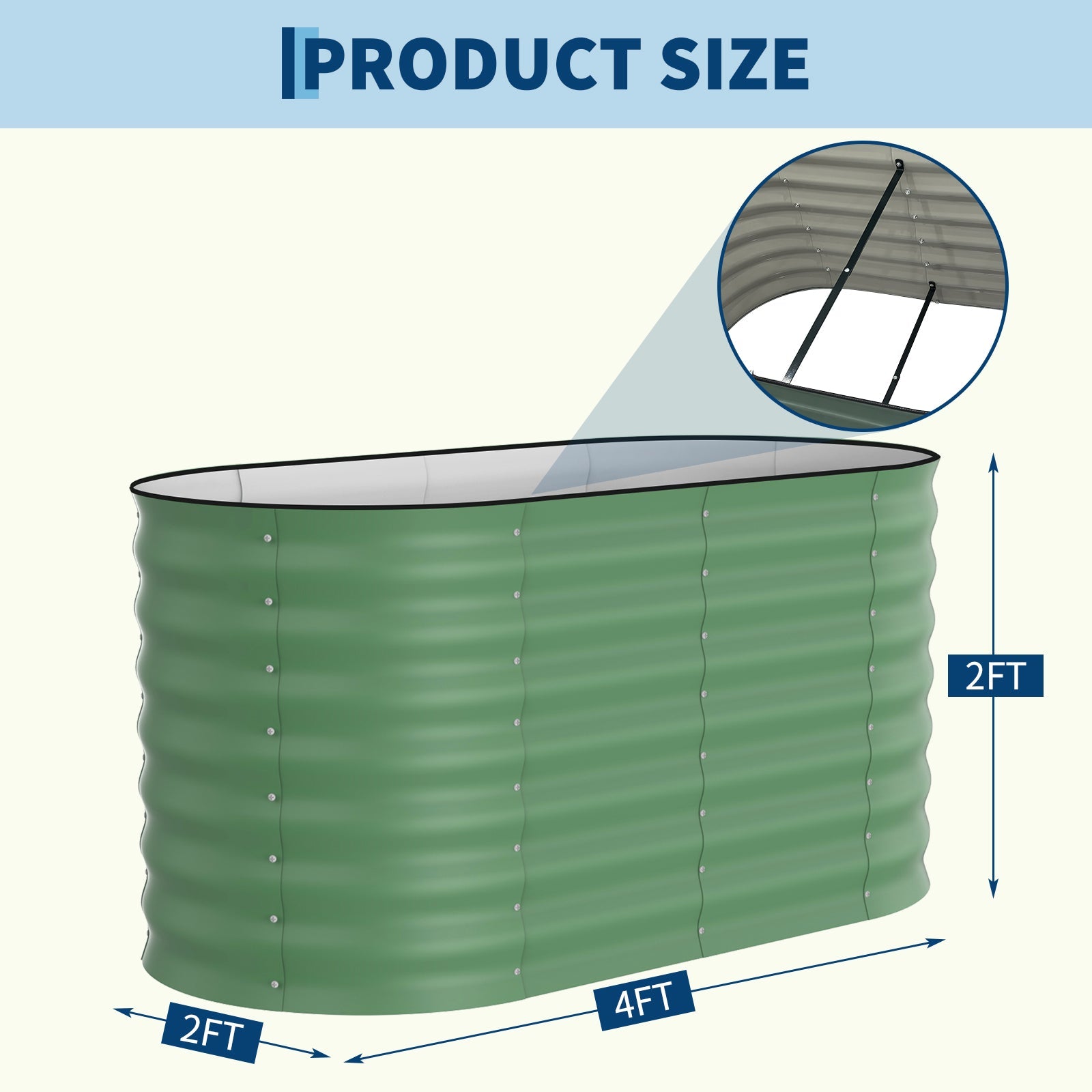 Garvee 4' X 2' X 2' Galvanized Raised Garden Bed, Oval Metal Planter Box for Vegetables, Flowers & Herbs, Open Base Drainage, Rust-Resistant, Easy Assembly