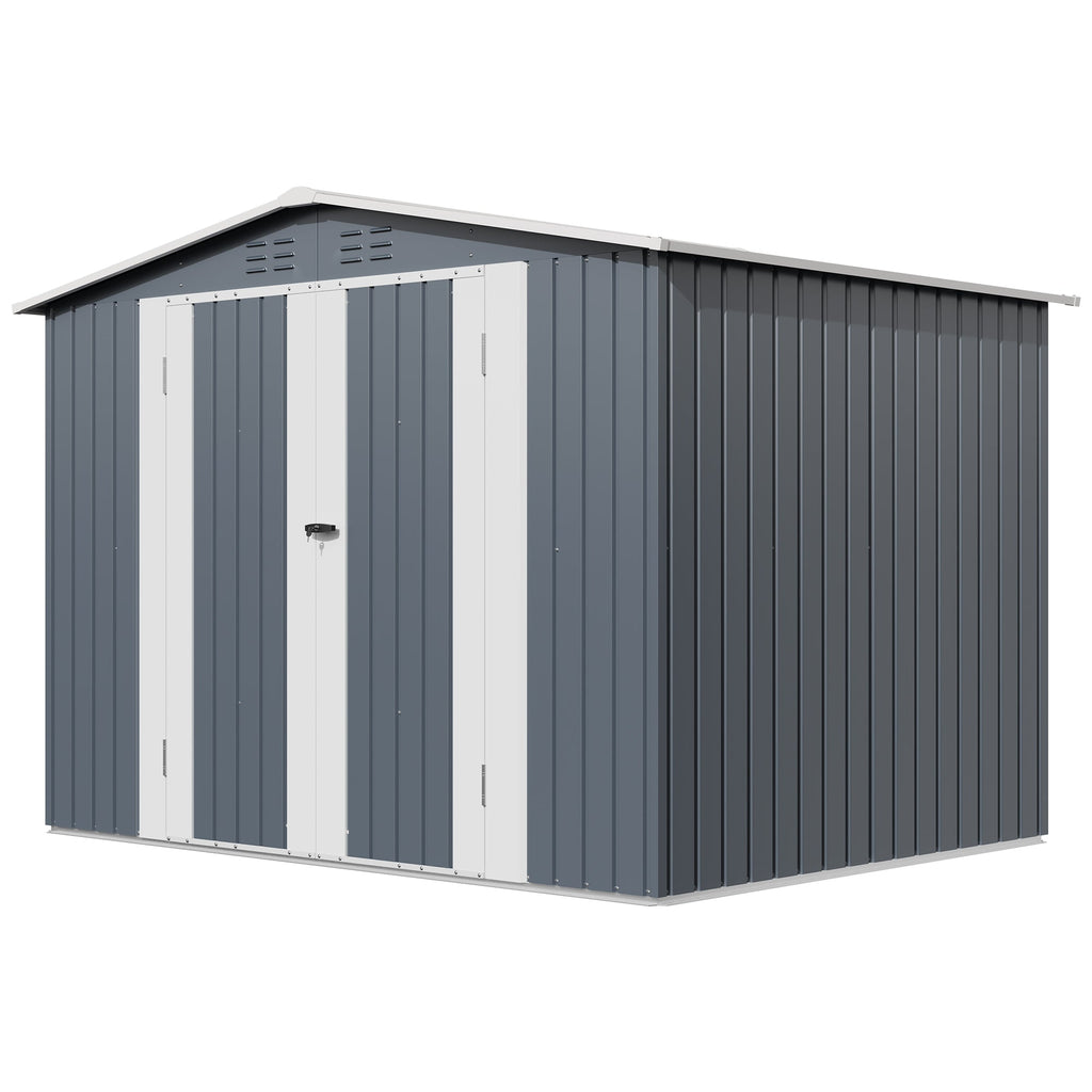 Garvee Weather-Resistant Metal Outdoor Storage Outdoor Storage 8x6 FT – Lockable Double Doors, Vents, Secure Garden Tool Organizer for Backyard, Patio, Lawn Equipment – Gray Color