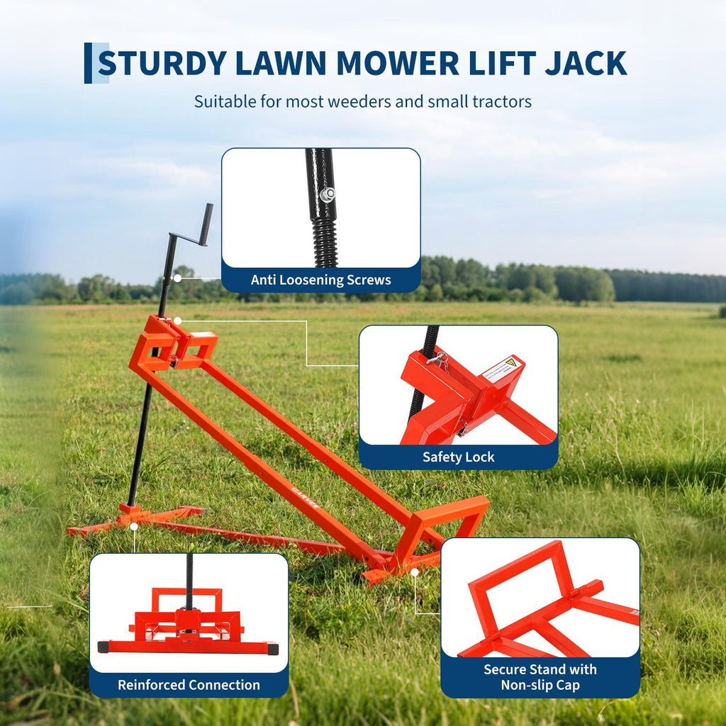 Garvee 1200 lbs Heavy-Duty Lawn Mower Lift Jack – Collapsible & Telescopic, Quick Setup with Crank & Power Tool Handle – Anti-Slip Base – All-purpose Design for Riding Mowers – Red, Collapsible Telescopic, 1200 lbs, Red