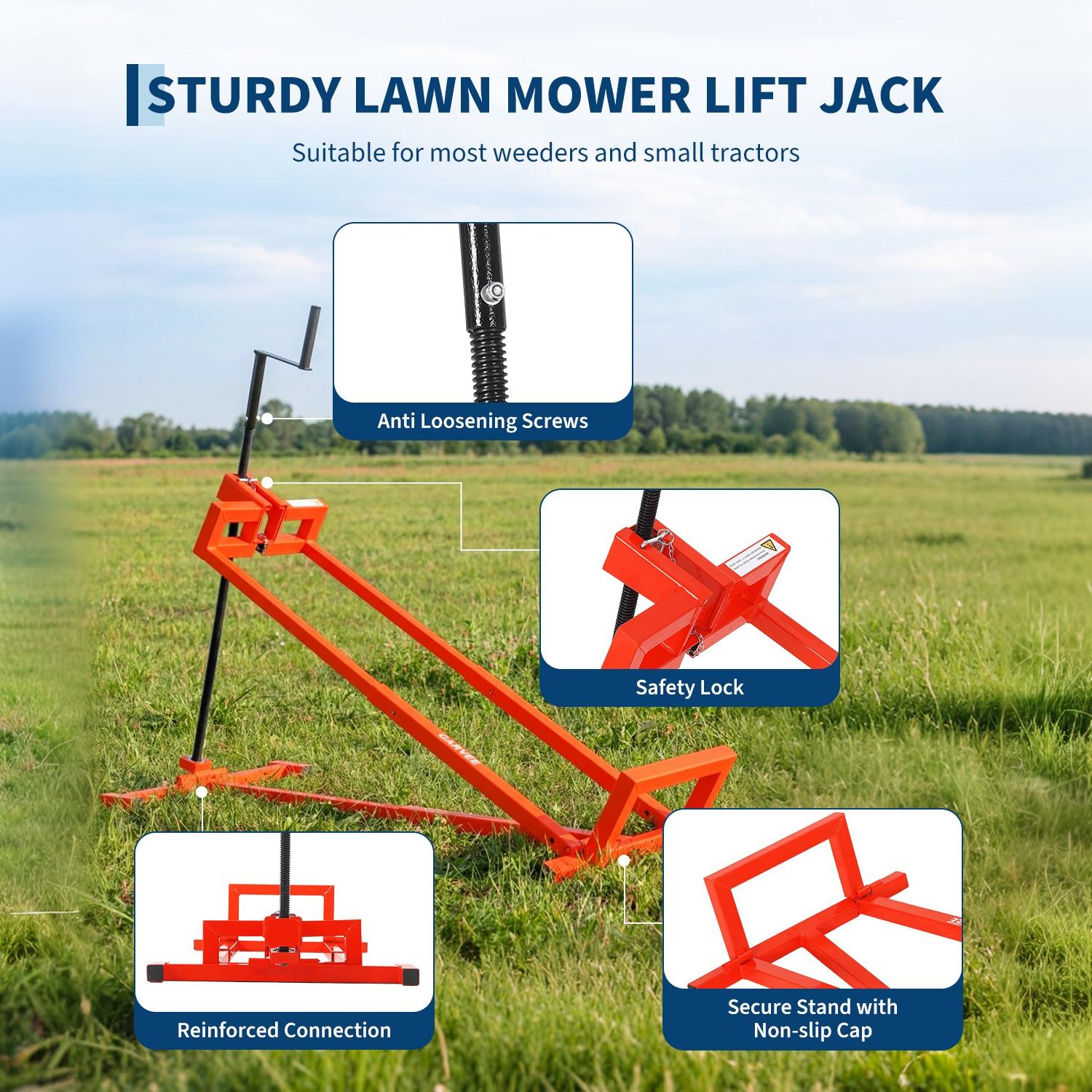Garvee 1200 lbs Heavy-Duty Lawn Mower Lift Jack – Collapsible & Telescopic, Quick Setup with Crank & Power Tool Handle – Anti-Slip Base – All-purpose Design for Riding Mowers – Red, Collapsible Telescopic, 1200 lbs, Red