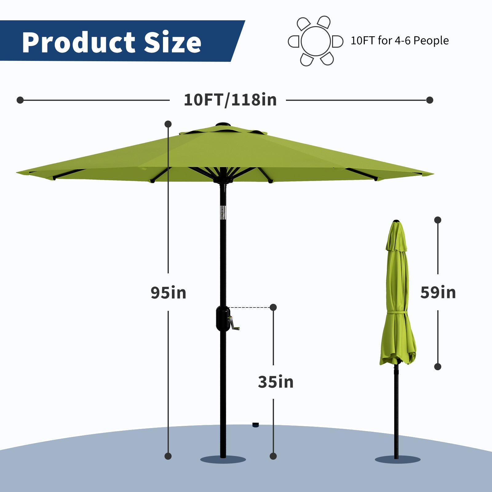 Garvee 10 ft Outdoor Patio Umbrella with 8 Sturdy Ribs, Crank Lift, Push-Button Tilt & UV-Resistant Waterproof Canopy for Garden, Deck, Pool & Yard, Grass Green