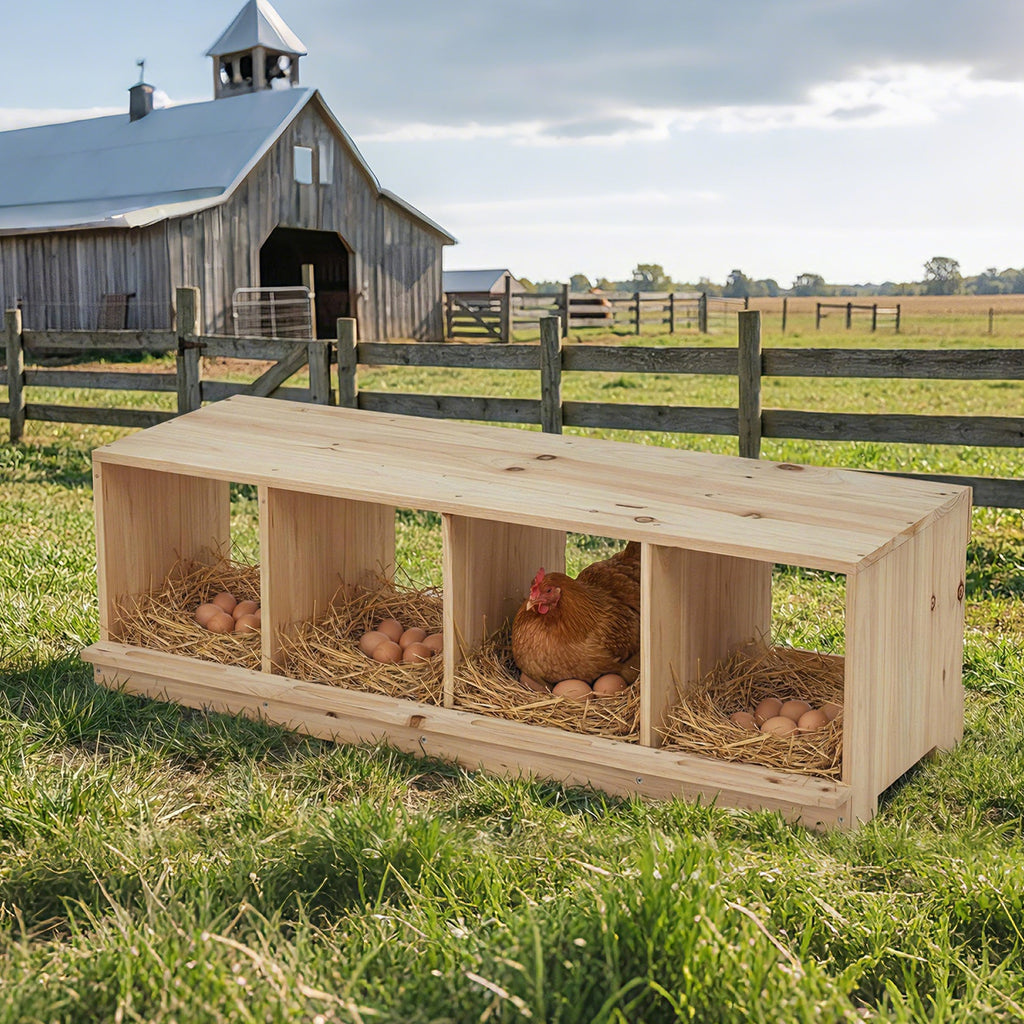 Garvee Heavy Duty Wooden Chicken Nesting Box for Poultry Coops – 4-Compartment Single Layer – Easy Assembly – Secure Egg Collection – Ideal for Hens, Chickens, Ducks – Durable Construction – Specs: Single Layer, 4 Compartments