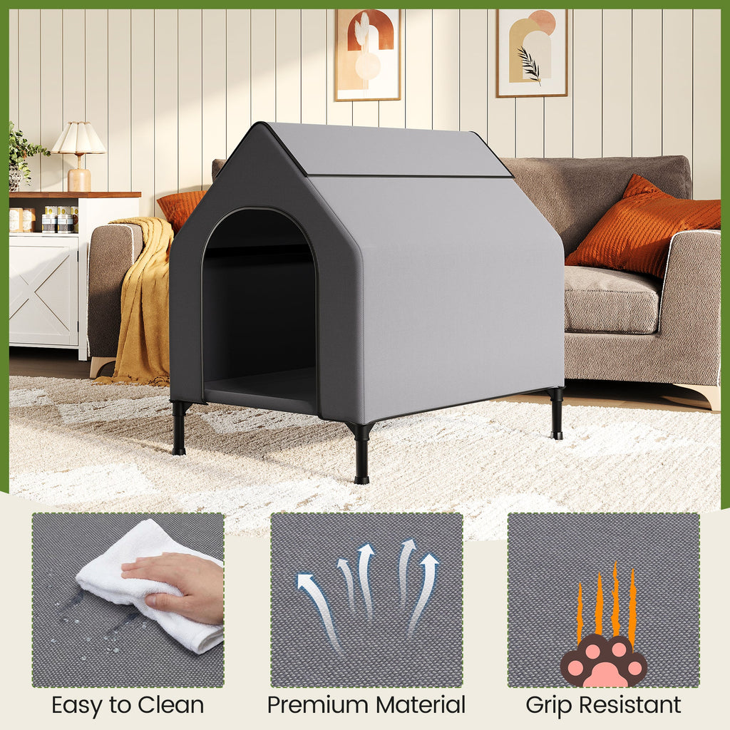 Garvee Dog House Outdoor Weatherproof 600D Oxford Canopy, 2 Top Windows, Breathable Mesh Fabric Bed, Dog Tents Shelter Kennel, Medium Dog House for Outdoor Indoor, Gray