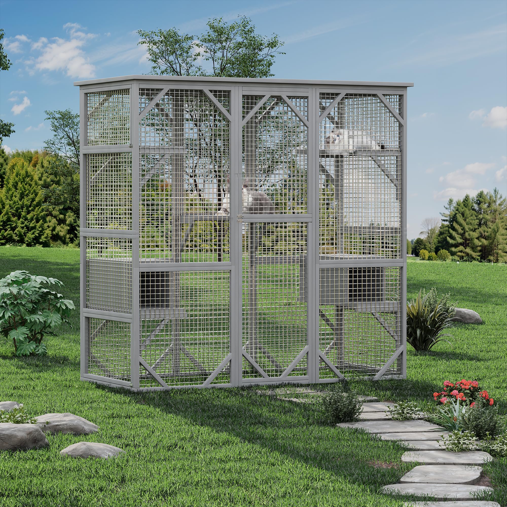 Garvee Catio Outdoor Window Cat Enclosure, Walk-in Cat Cage, Catio Outdoor Enclosure Extra Large, Gray