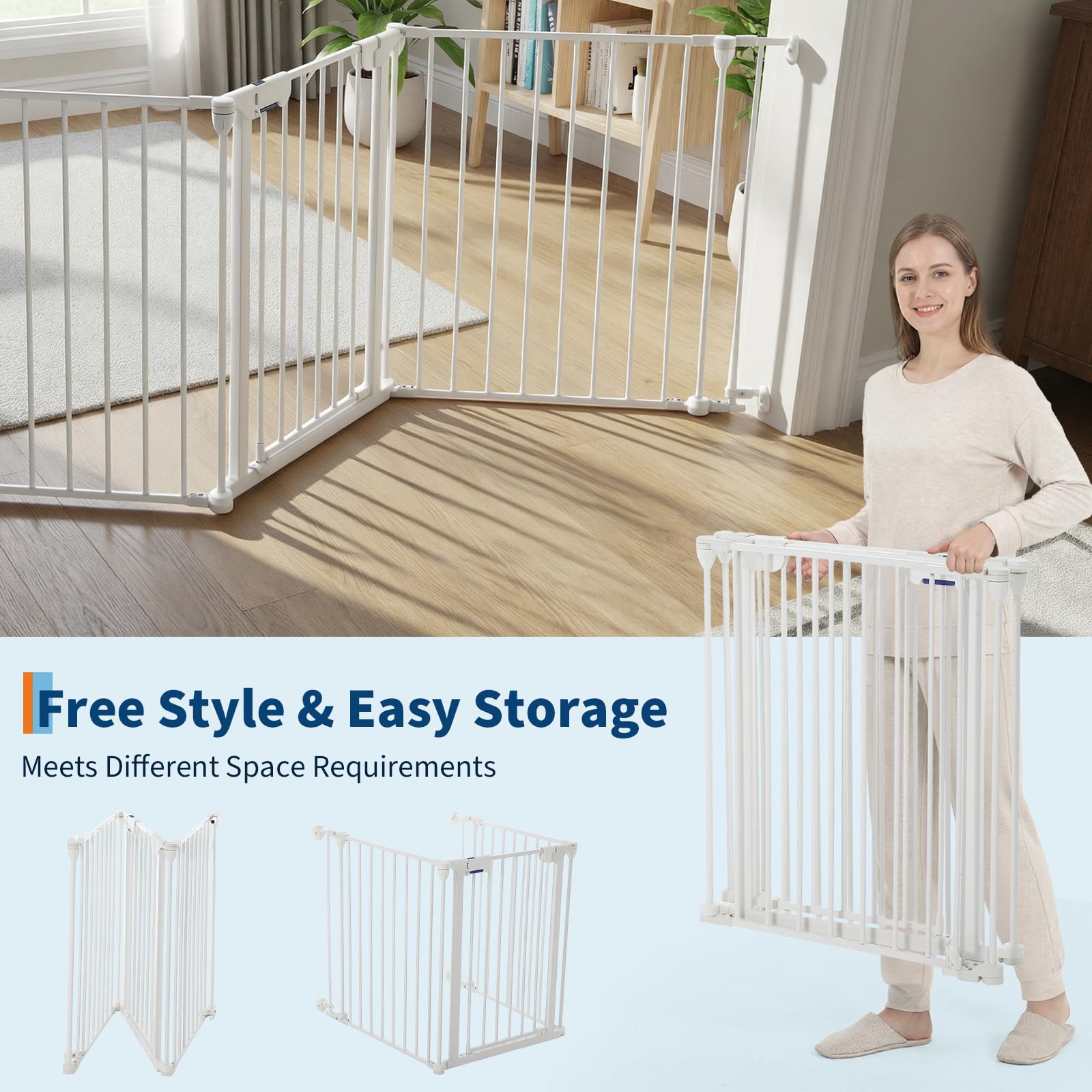 Garvee Adjustable Metal Pet Safety Gate, 3-Panel 29" High Collapsible Playpen with Lockable Door, Portable Indoor/Outdoor Barrier for Stairs, Doorways, RV, Camping, Yard, Garden, White