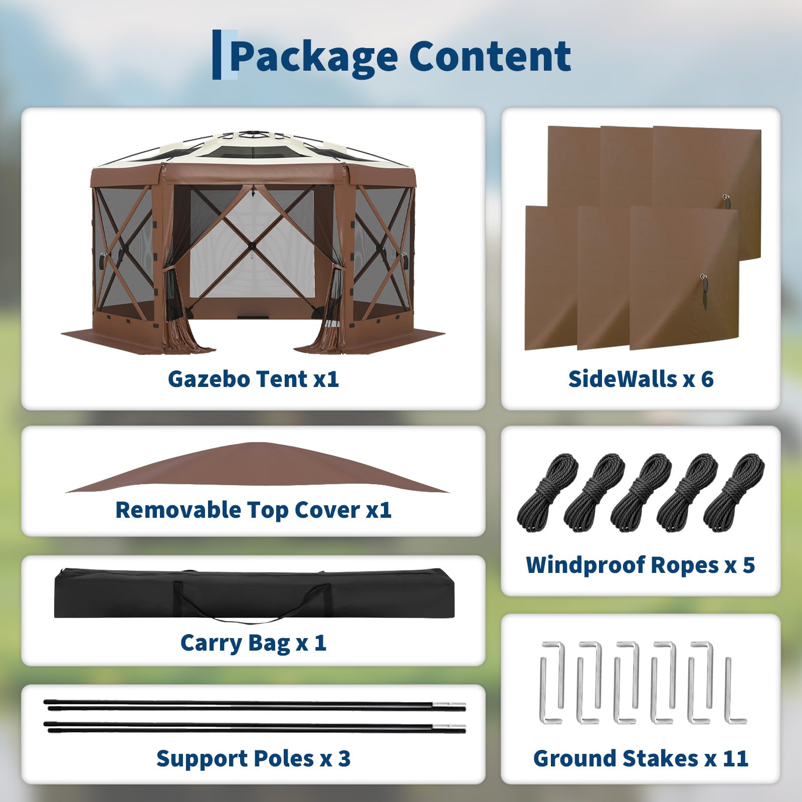 Garvee Screen Tent, 11.5 x 11.5 FT 6-Sided Khaki Canopy with Removable Top and Quick-Set Frame for Camping, Backyard and Patio Shade