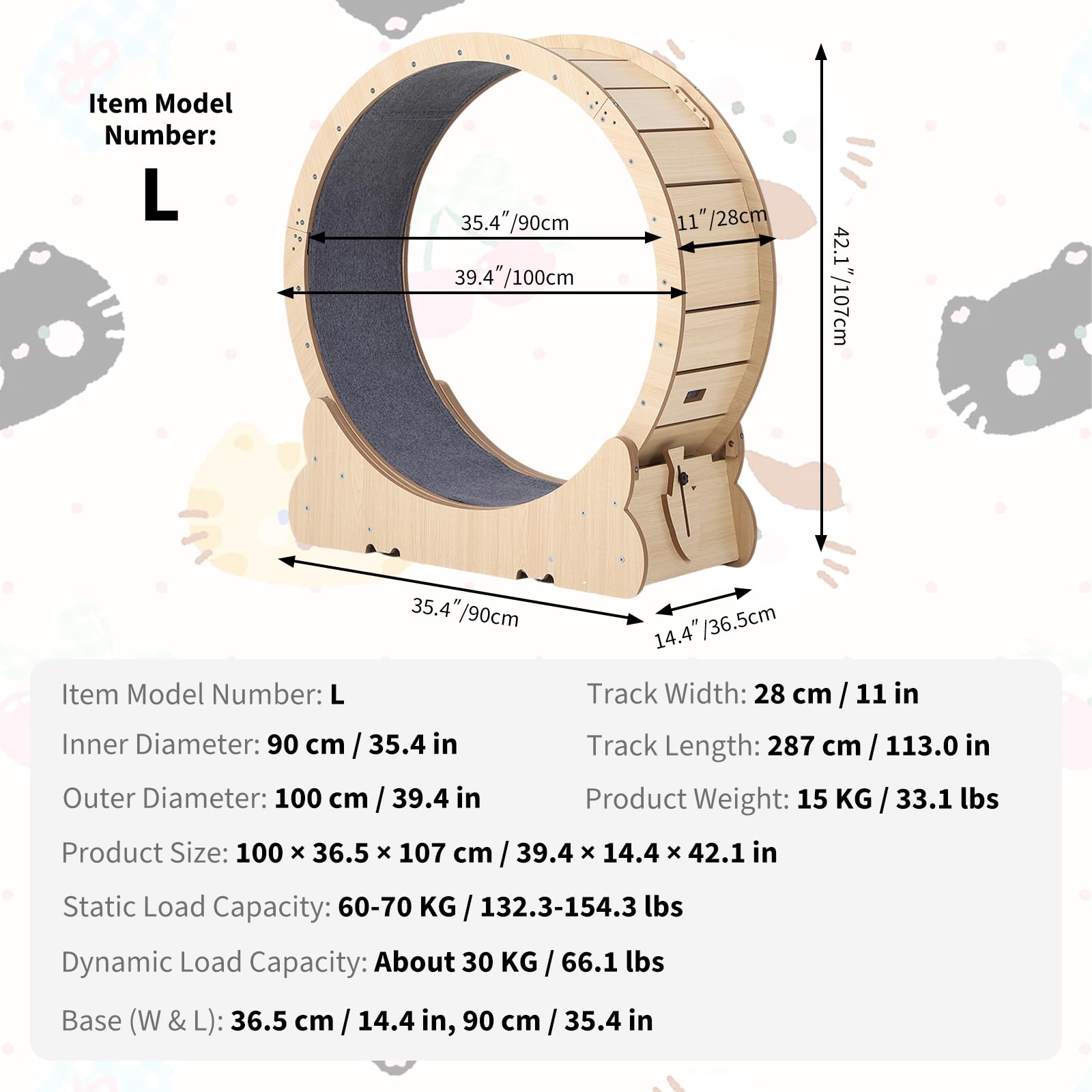 Garvee 39.4 Inch Cat Exercise Wheel for Indoor Cats, Large Cat Treadmill Wheel with Detachable Carpeted Runway, Versatile Cat Toy Running Wheel Treadmill, Pet Activity Center for Weight Loss Health