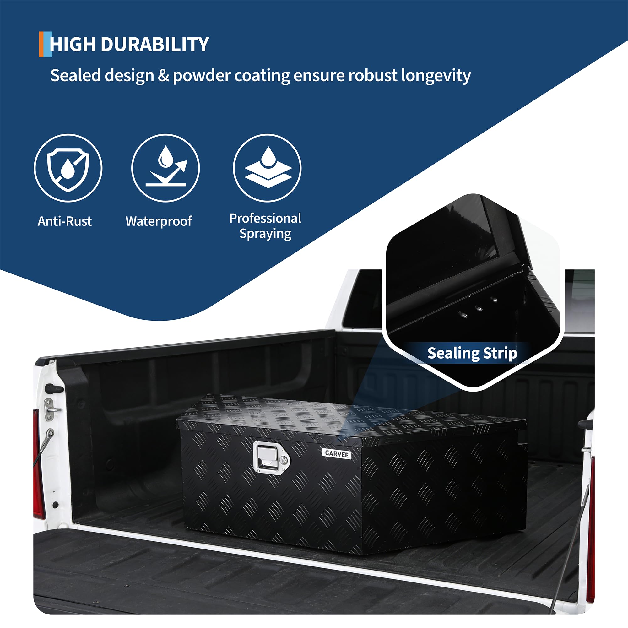 Garvee 39"x16"x12" Heavy Duty Trailer Tongue Box Steel Tool Chest with Lock & Keys, Weather-Resistant, High-Capacity, Steel, Secure Storage for Utility Trailers and Pickup Trucks, Black