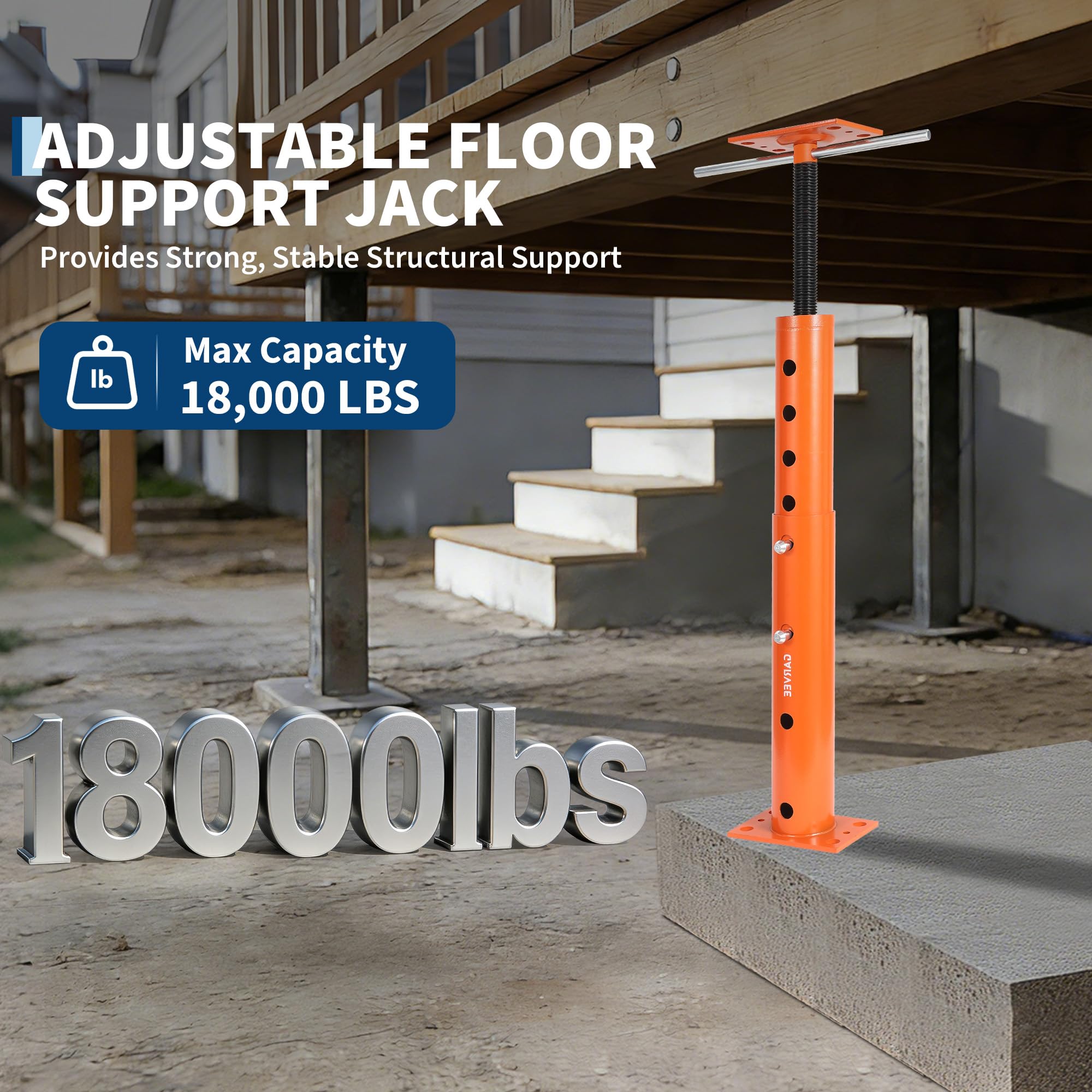 Garvee Heavy Duty Adjustable House Floor Jack – 18,000 lbs Capacity – Carbon Steel Joist Beam Support – 19"-36" Height Range – Basement Leveling and Lifting – Orange Red, 19-36in