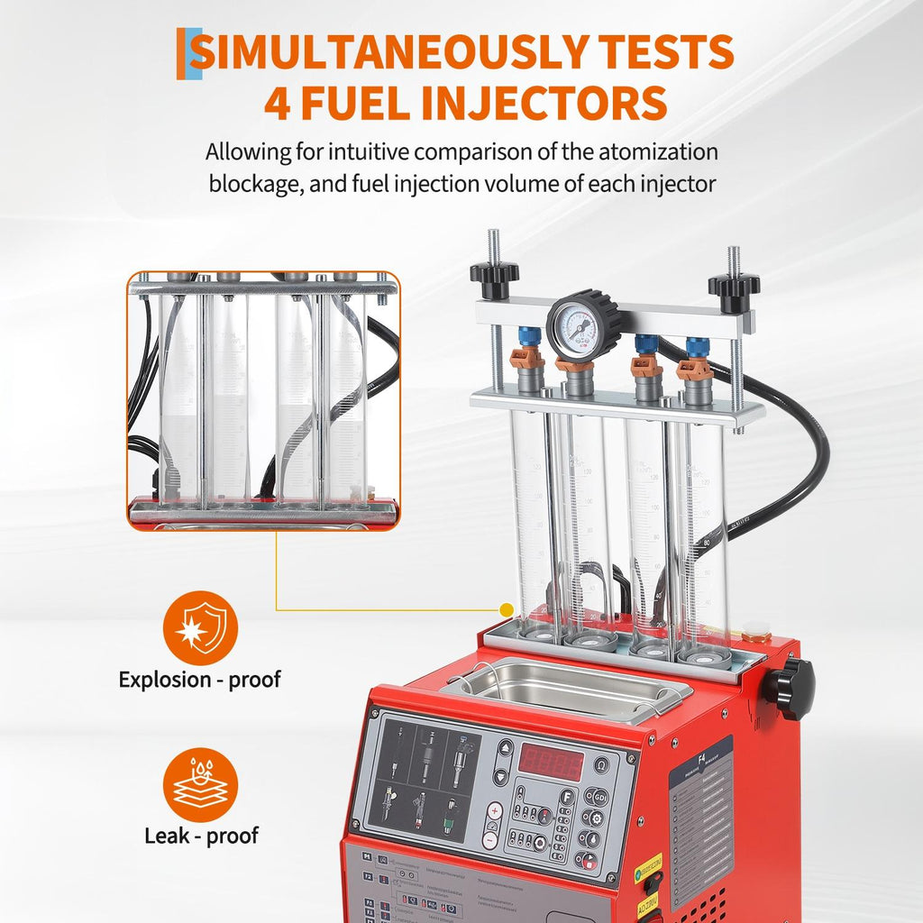 Garvee Fuel Injector Tester & Cleaner, 3-in-1 100W Ultrasonic, Resistance/Flow/Pulse Test, Adjustable 0.1-25ms Pulse Width, for 4 Cylinder Gasoline Engines, Auto Repair Tool