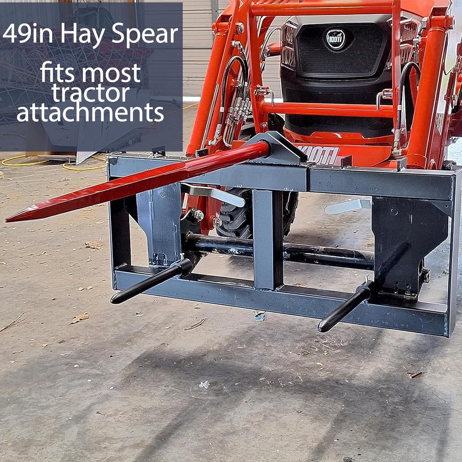Garvee 49" Heavy Duty Hay Bale Spear Pair (2-Pack) - 1-3/4" Base Diameter Forged Spring Steel High-Capacity Spikes (4000-4500 lbs WLL) for Tractors, Skid Steers, Loaders, & Kubota (High-Visibility Red)